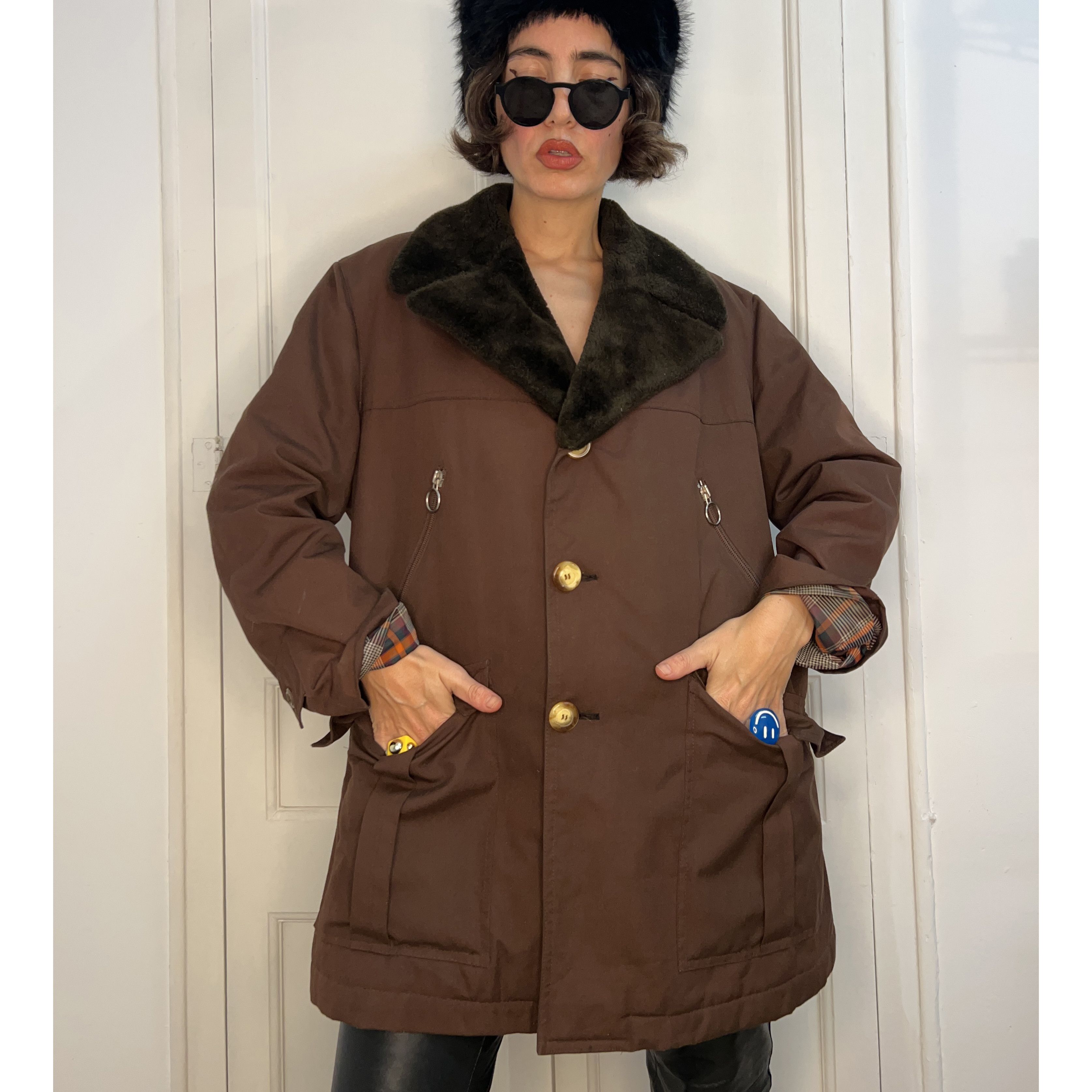 Vintage Vintage 70s Brown Tergal Jacket Size XL / US 12-14 / IT 48-50 - 1 Thumbnail