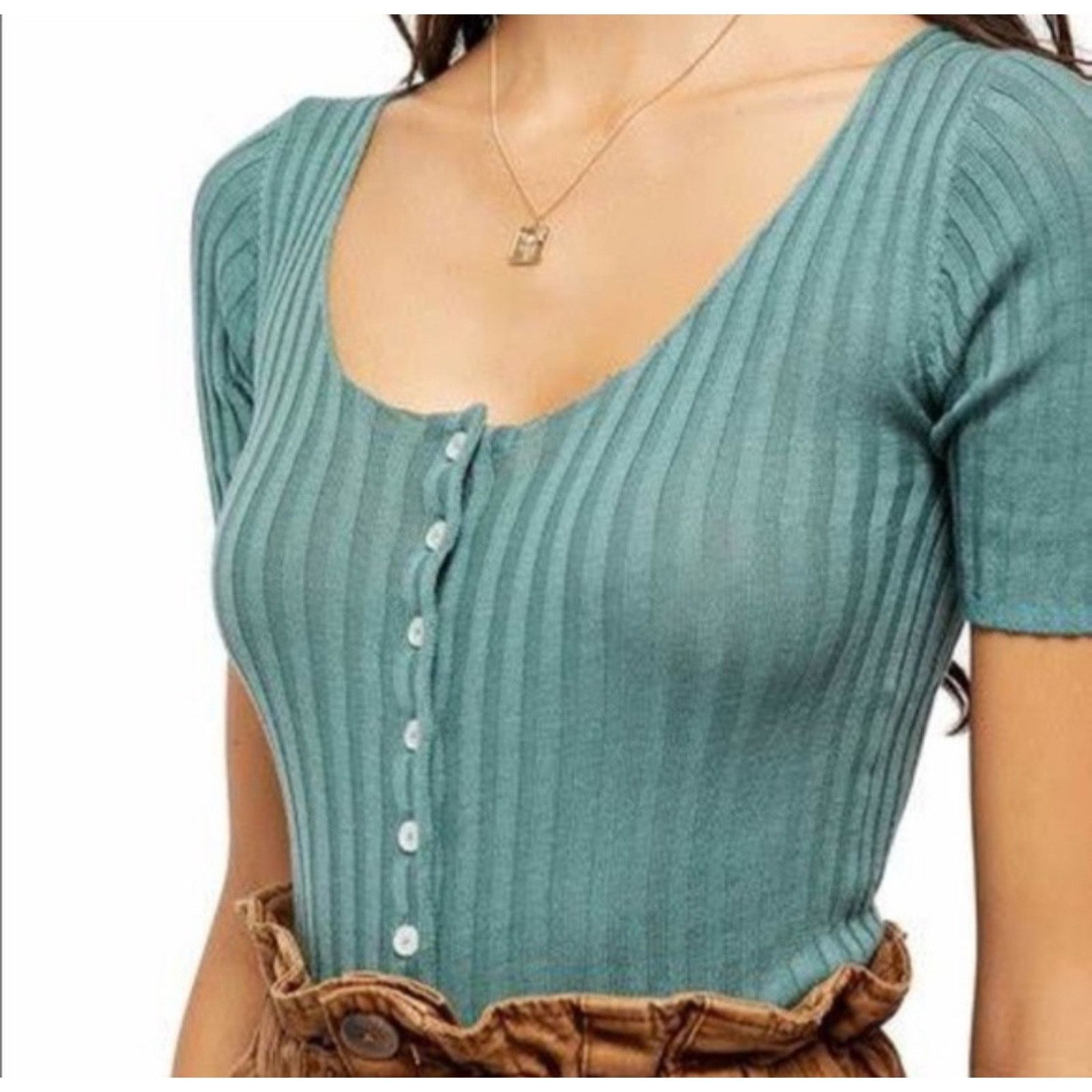 Free People Free People White Knit Weight Sweater Green Pet S A003140 Size S / US 4 / IT 40 - 1 Thumbnail