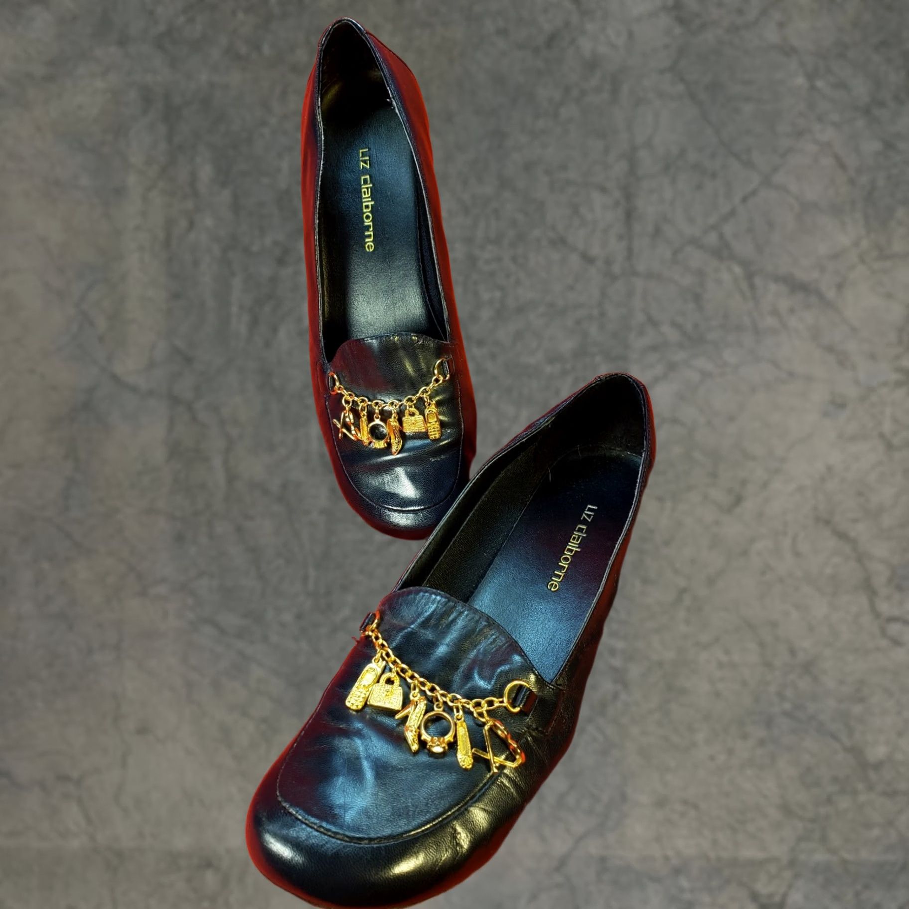 Liz Claiborne Liz Claiborne Wish Flats Women's Navy Leather Low Heel Gold Charms Size 8.5M Size US 7 / IT 37 - 1 Thumbnail