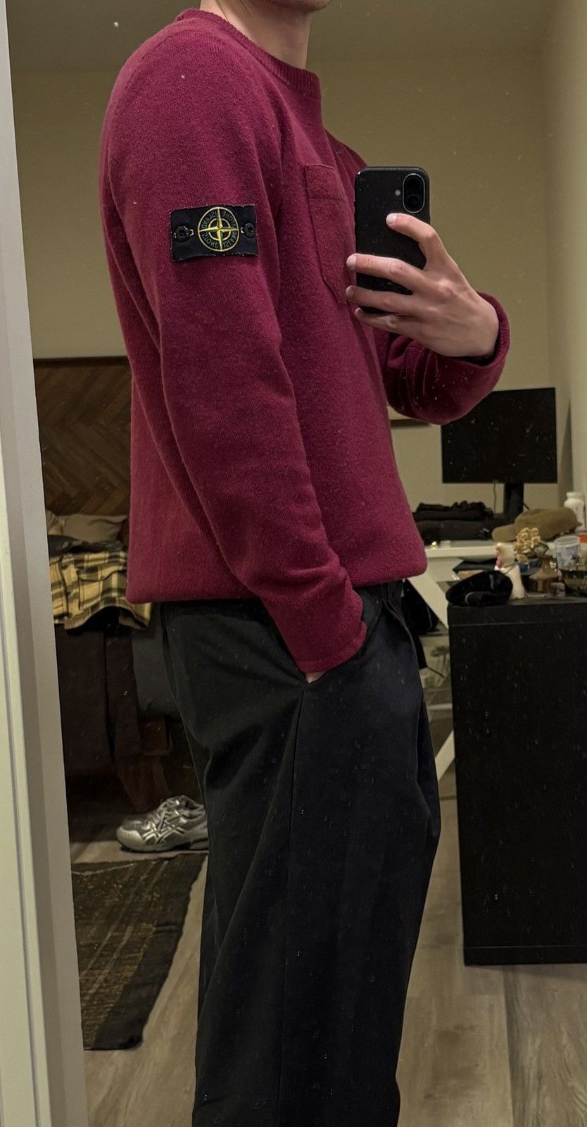 Stone Island Maroon AW18 Wool Pocket Crewneck Jumper Size US XL / EU 56 / 4 - 8 Thumbnail