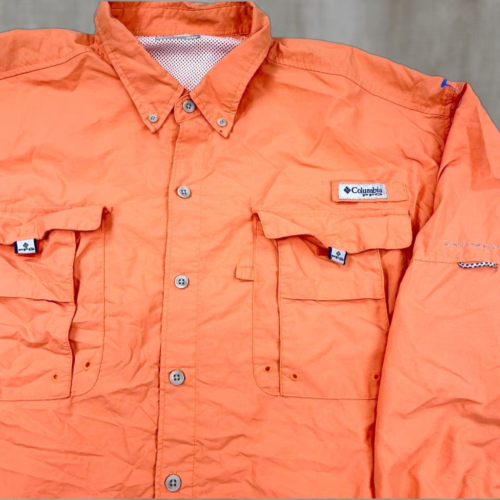 Vintage Columbia Shirt Men 2X Orange Button-Up Omni Shade Performance Tactel Nylon PFG Long Sleeve Casual Travel UV Size US XXL / EU 58 / 5 - 1 Thumbnail