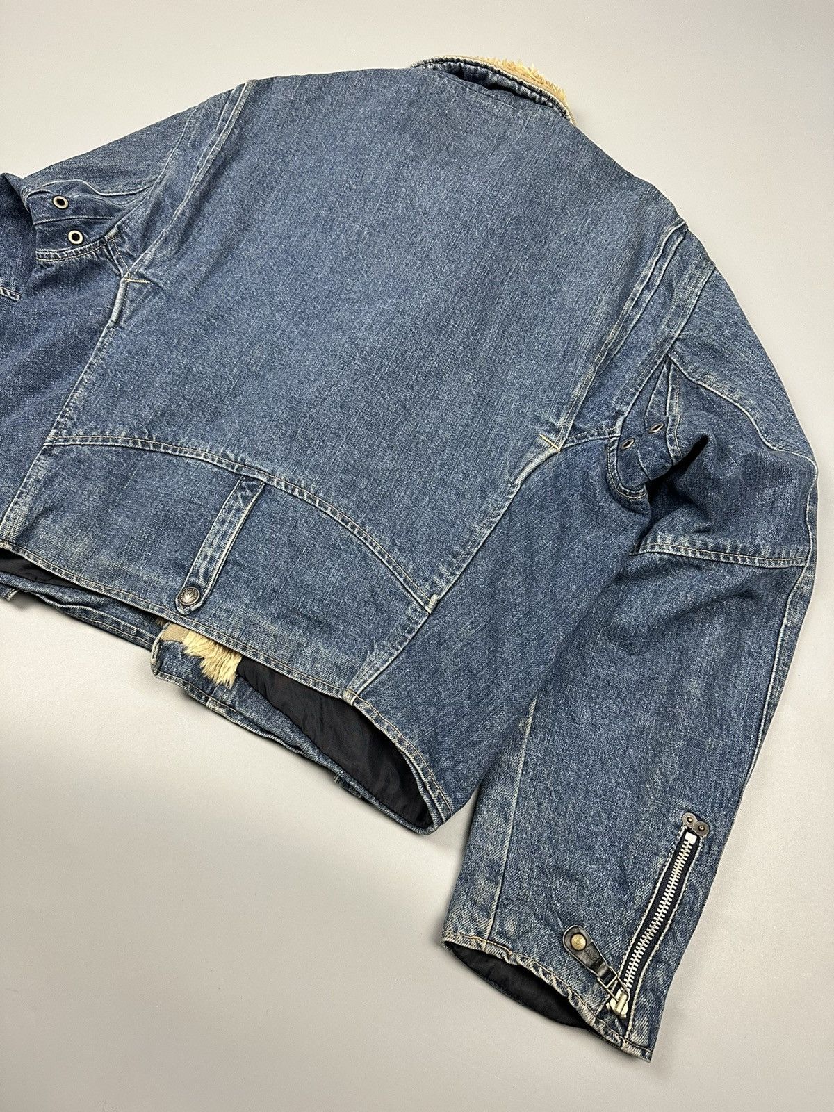 Edwin Vintage Edwin Rider Denim Jacket Beige Faux Fur Collar Size US M / EU 48-50 / 2 - 12 Thumbnail