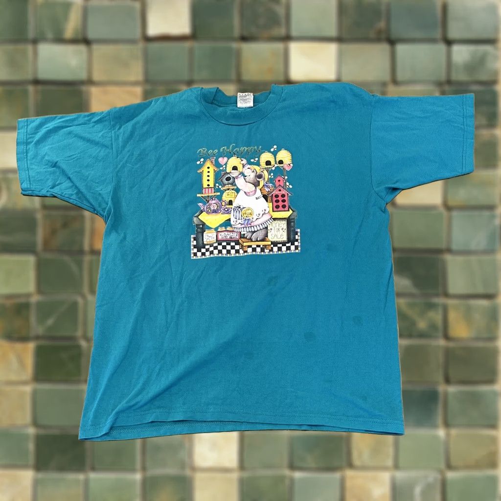 Fruit Of The Loom VINTAGE Fruit of the Loom T-Shirt XL Blue 90s Honey Bear Happy Bee Size US XL / EU 56 / 4 - 1 Thumbnail