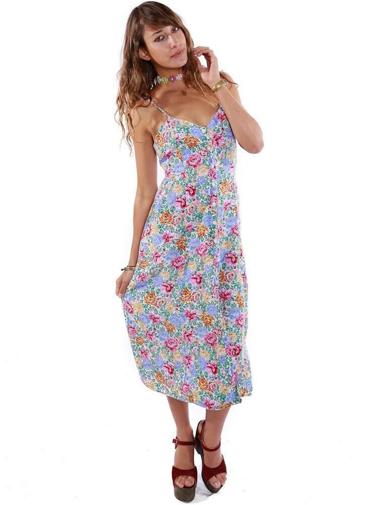 Designer 90s Vintage Floral Sun Dress with sweetheart neckline Size S / US 4 / IT 40 - 3 Thumbnail