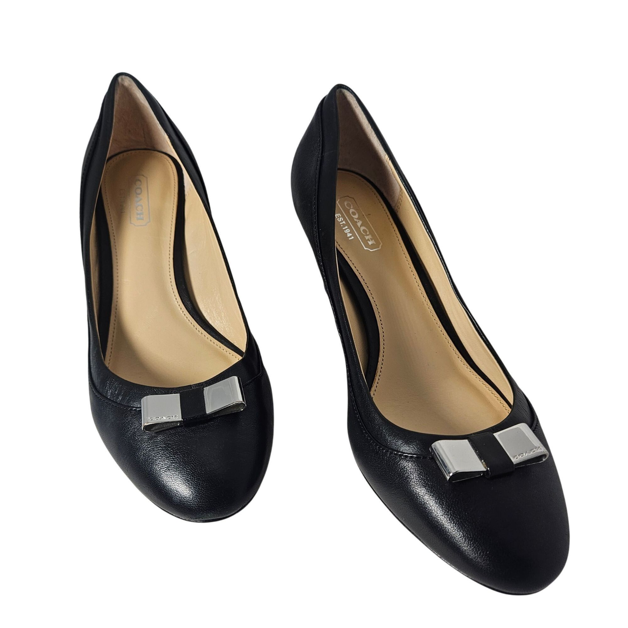 Coach Women’s Black Leather Wedge Heels 6.5B Quiet Luxury, O