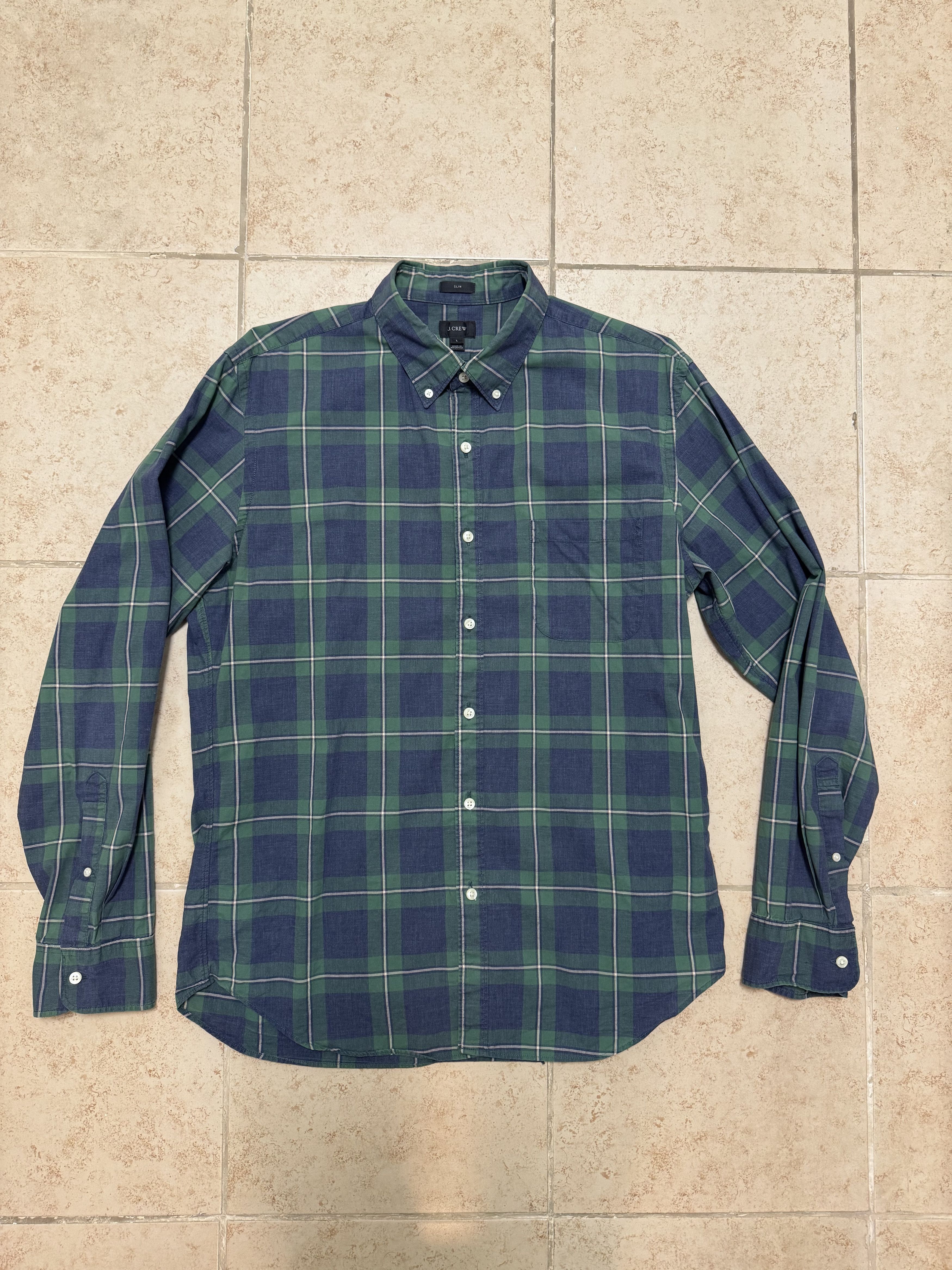 J.Crew J Crew Green Blue Tartan Button Down Shirt - Size L Slim Size US L / EU 52-54 / 3 - 1 Thumbnail
