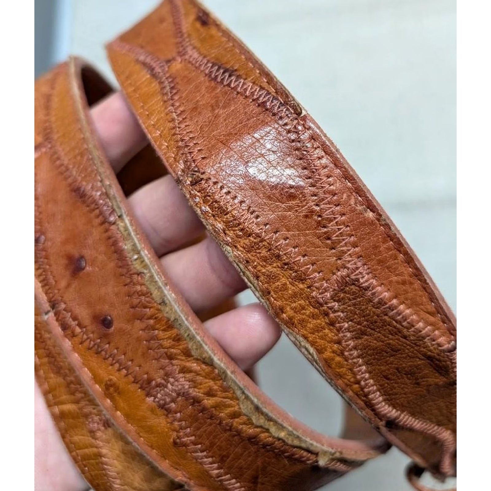 Vintage VINTAGE Nocona belt Western Belt Ostrich Genuine 1-3/8" Ostrich Skin 43/44 Brown Mens Size 44 - 3 Thumbnail
