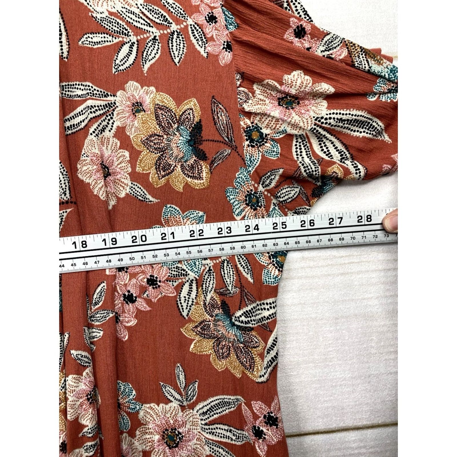 Vintage Maurices Open Front Cardigan 2X Rust Red Floral Hippie Duster Boho Swim Cover Shirt Womens Vintage? Size XXL / US 16-18 / IT 52-54 - 5 Thumbnail