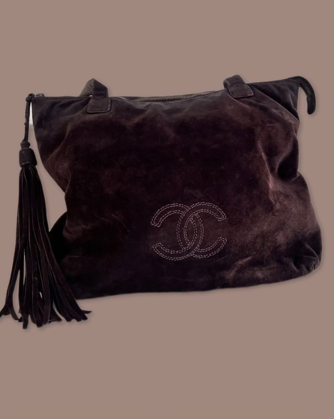 Chanel Chanel Suede Tote Bag Brown CC Logo Tassel Zip Size ONE SIZE - 3 Thumbnail