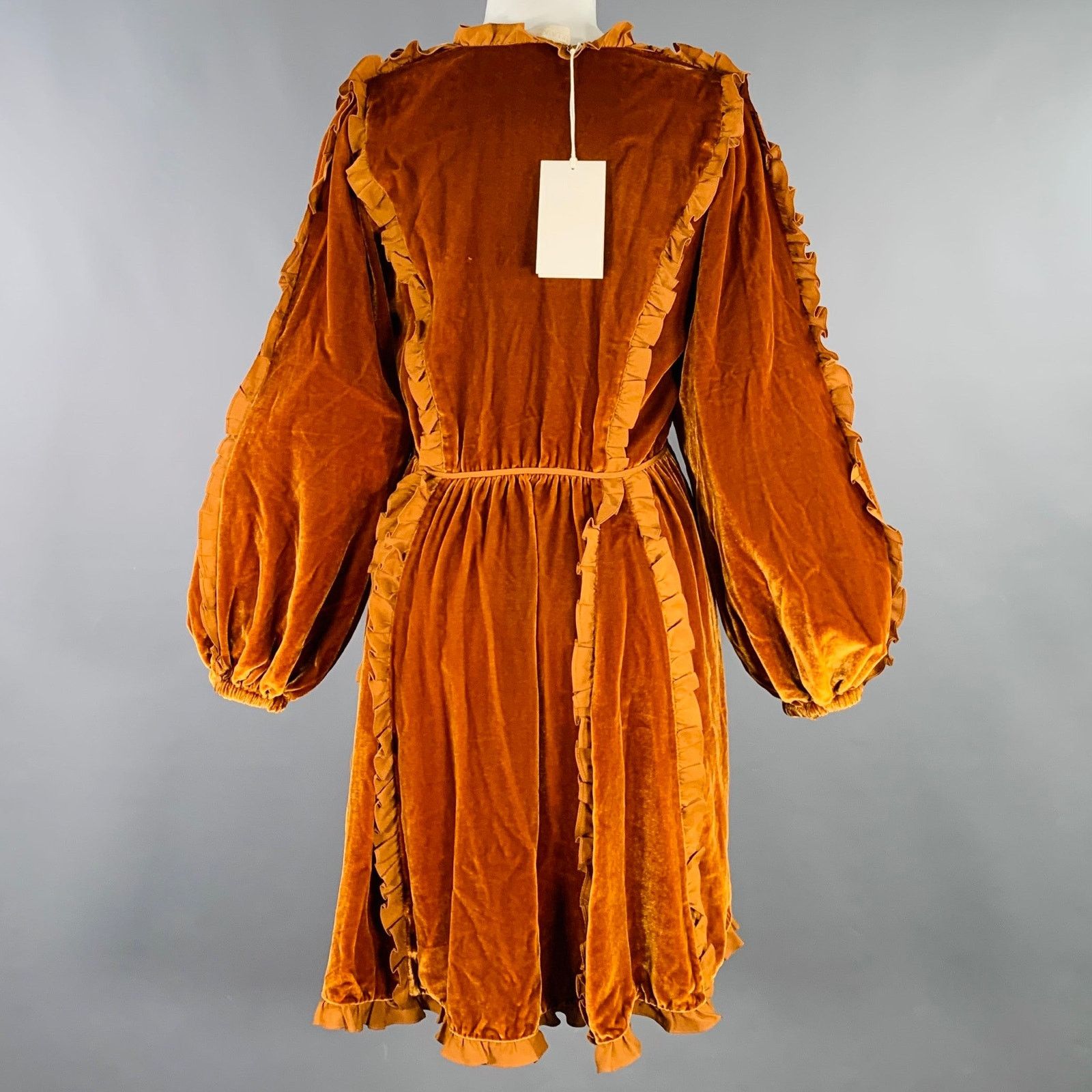Ulla Johnson ULLA JOHNSON 4 Camel Ruffled Long Sleeve Below Knee Dress Size S / US 4 / IT 40 - 4 Thumbnail