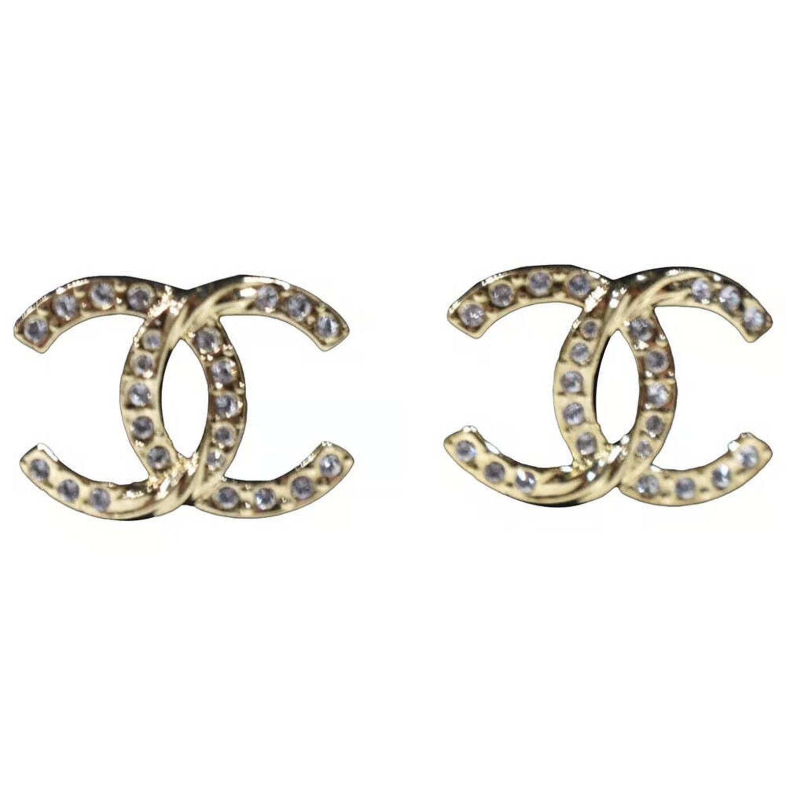 Chanel Chanel Gold Crystal Interlocking Drop Statement Stud Earring Size ONE SIZE - 3 Thumbnail