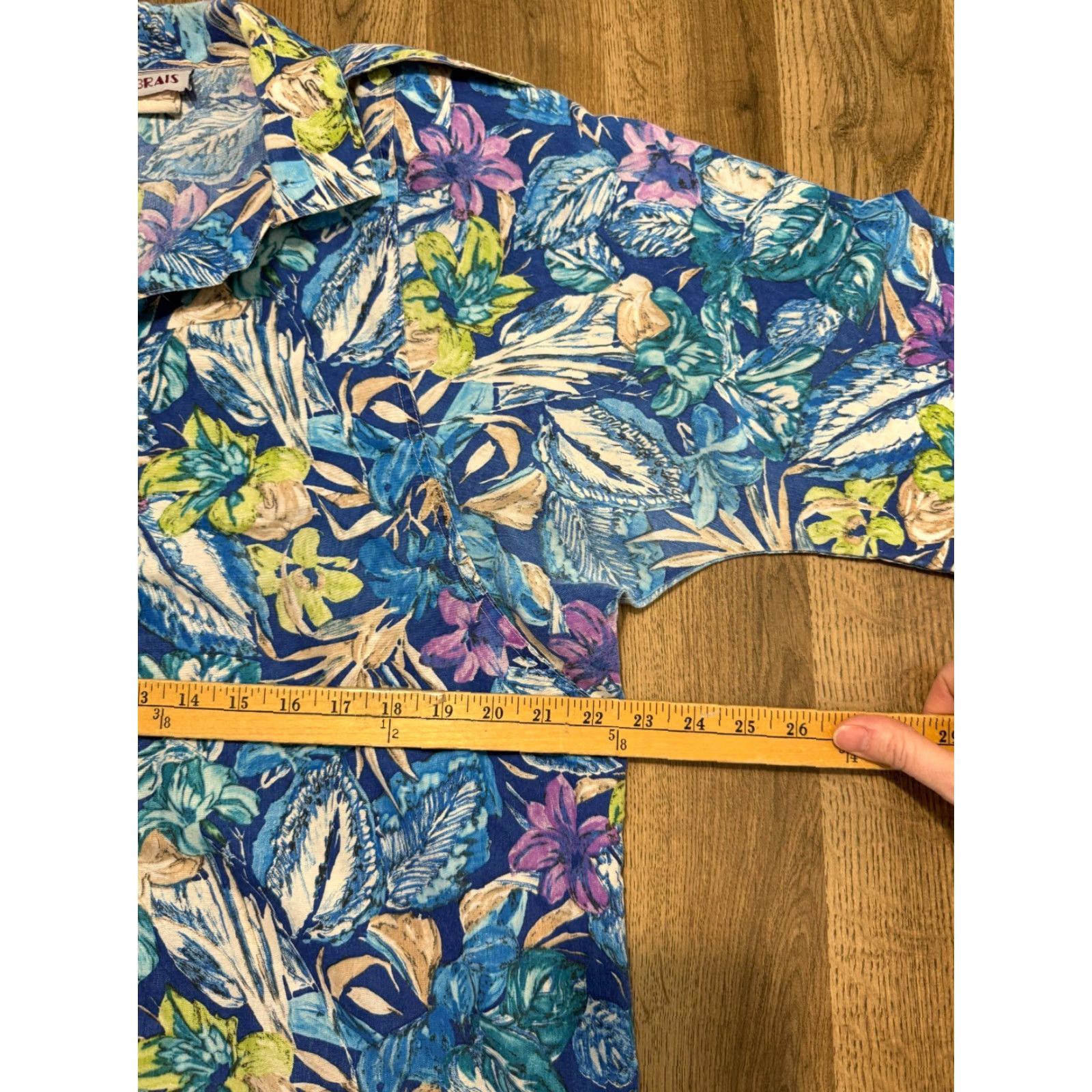Vintage Cabrais Shirt Womens 2XL Blue White Green Floral Button-Up Padded Shoulders Shirt Size XXL / US 16-18 / IT 52-54 - 7 Thumbnail