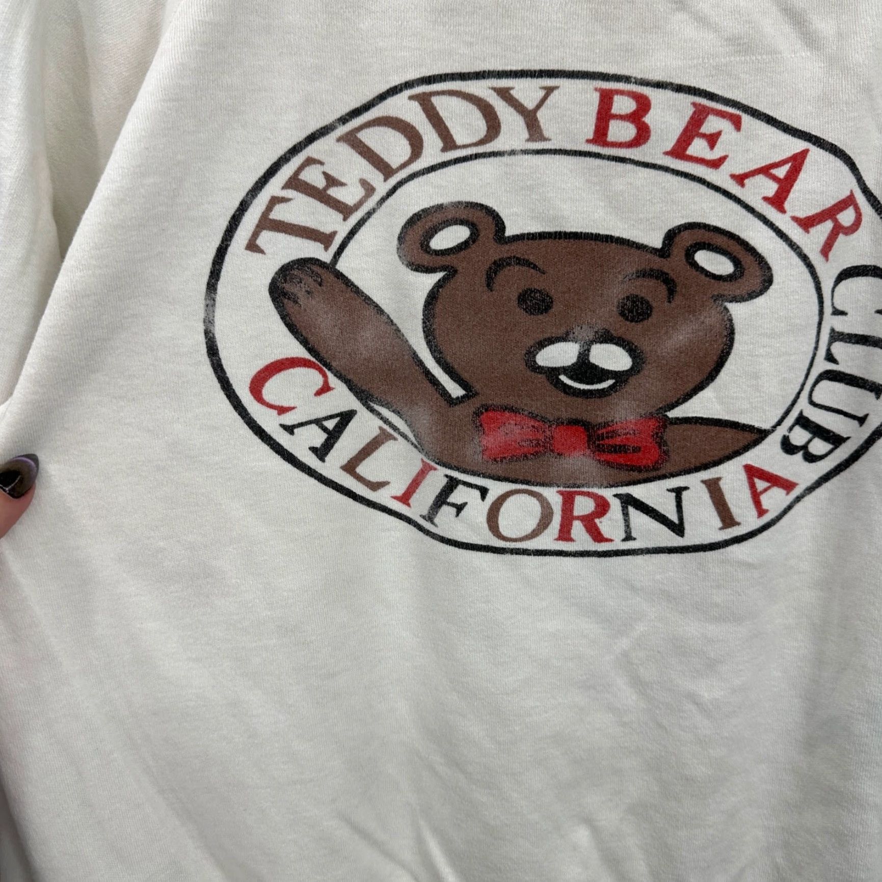 Vintage VINTAGE Teddy Bear Club California Sweatshirt Womens L White 80s 90s USA Graphic Print Pullover Crew Neck Knit Cotton Regular Classic Mens Girls Boys Size L / US 10 / IT 46 - 4 Thumbnail