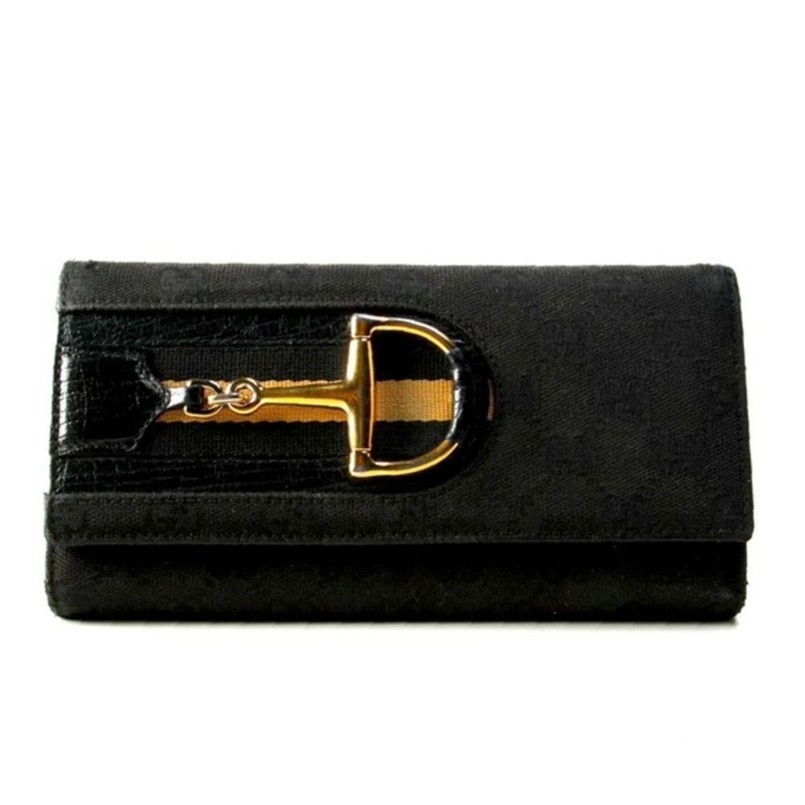 Gucci GUCCI Women's Vintage Black Canvas Horsebit Monogram Wallet Size ONE SIZE - 1 Thumbnail