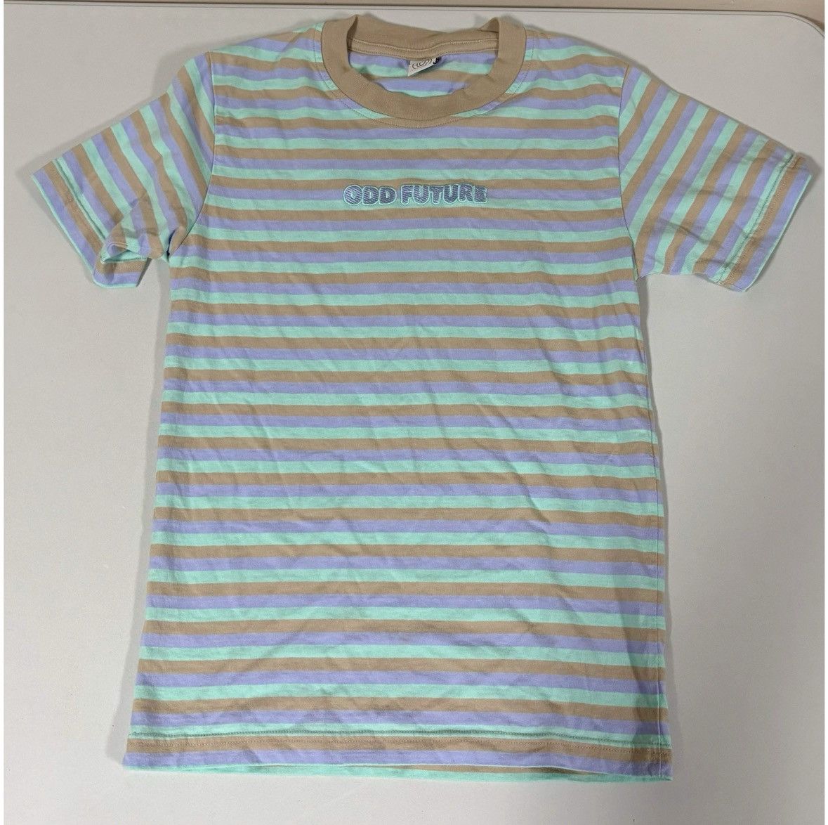 Odd Future Teal Tan ‘Odd Future’ Striped Band Tee T-Shirt Top Size S 🩵✨ Size US S / EU 44-46 / 1 - 2 Thumbnail