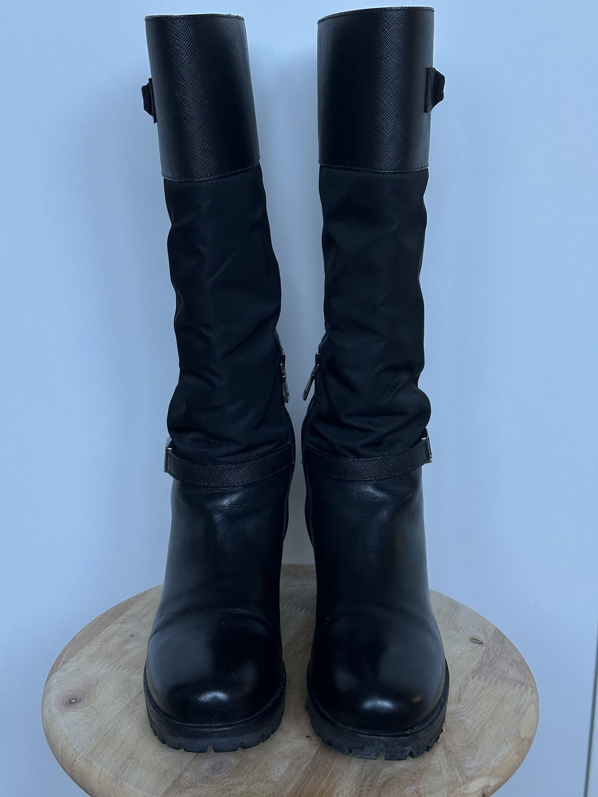 Prada Prada Leather / Nylon Biker Boots Size US 7.5 / IT 37.5 - 4 Thumbnail