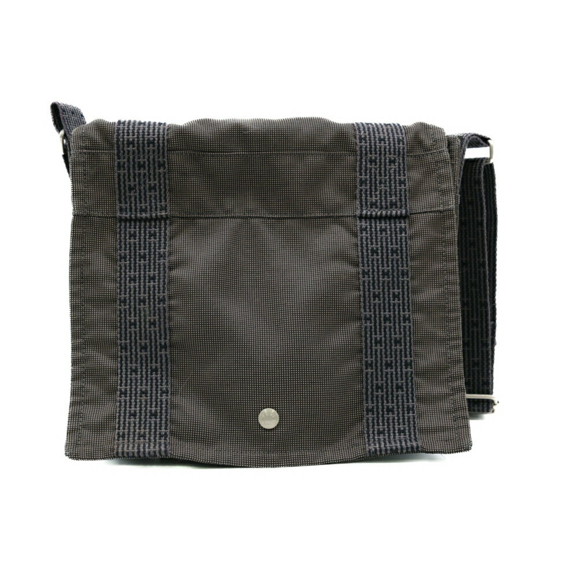 Hermes Air Line Bassus Pm Shoulder Bag Nylon Canvas Grey, Women's