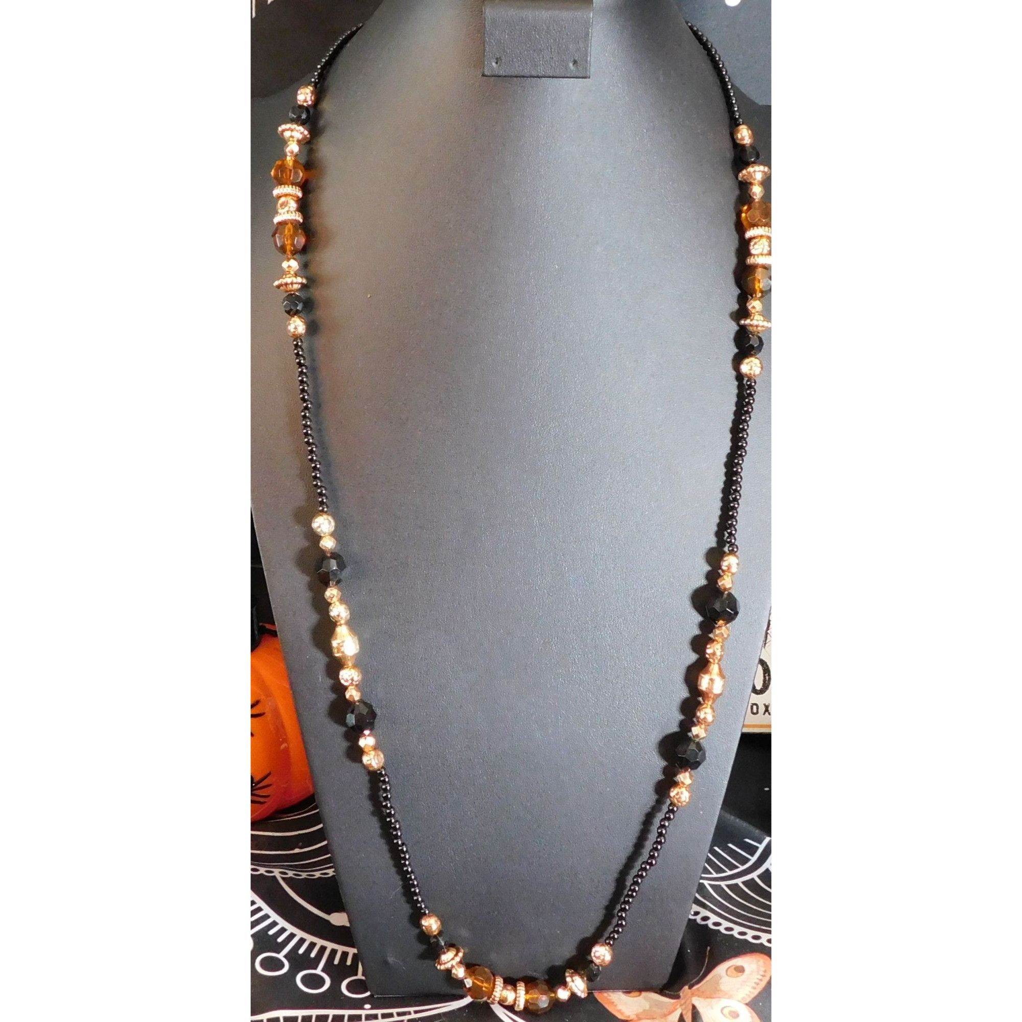 Other Retro Glam Black And Gold Tone Beaded Opera Necklace Size ONE SIZE - 1 Thumbnail