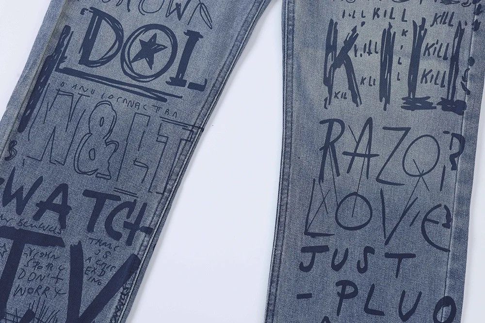 Japanese Brand × Vintage Buggy jeans for men and women with graffiti print y2k Size US 34 / EU 50 - 11 Thumbnail