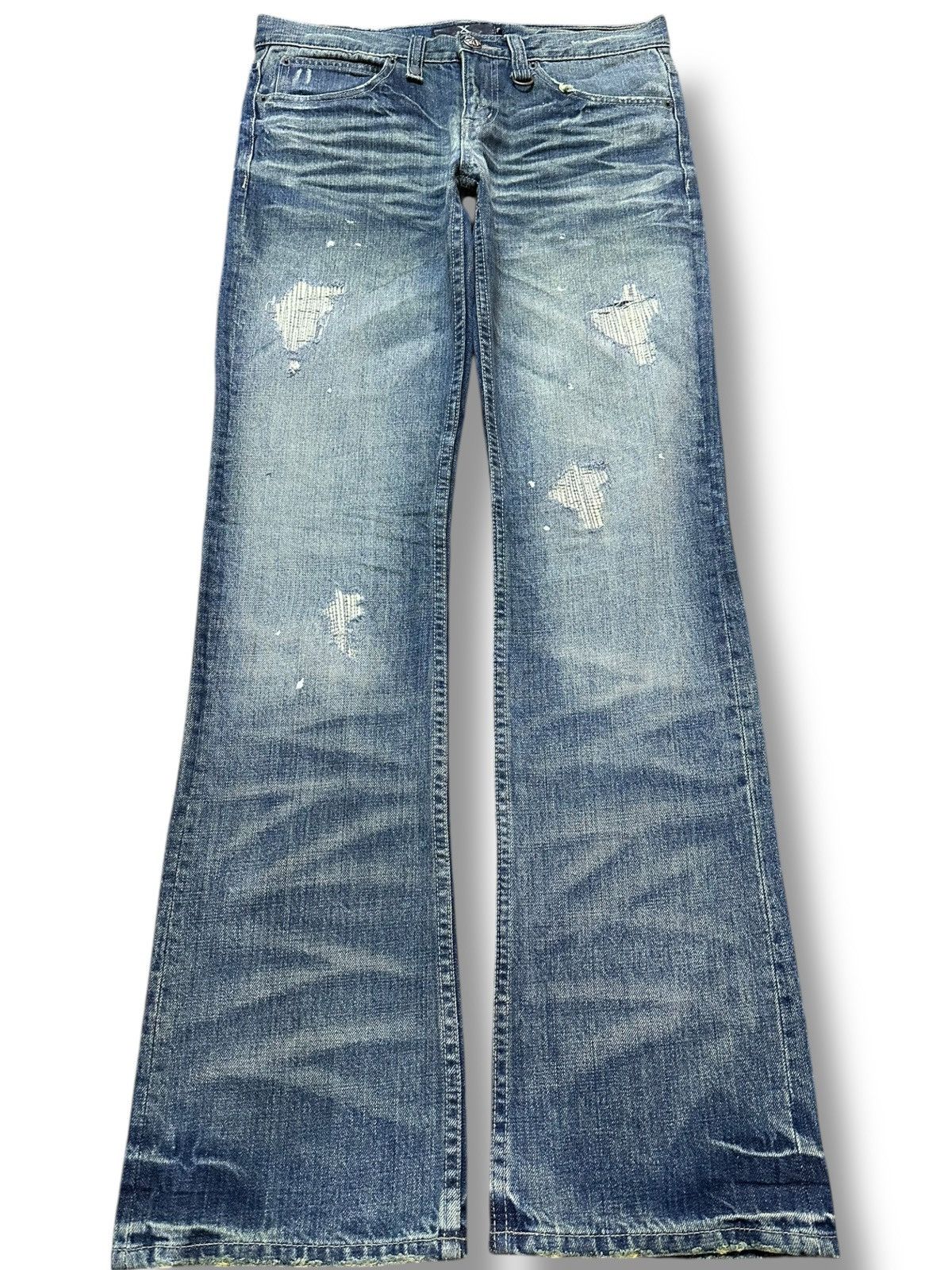 Vintage Xfrm Flare Bootcut Pale Blue Whiskers Grunge Denim