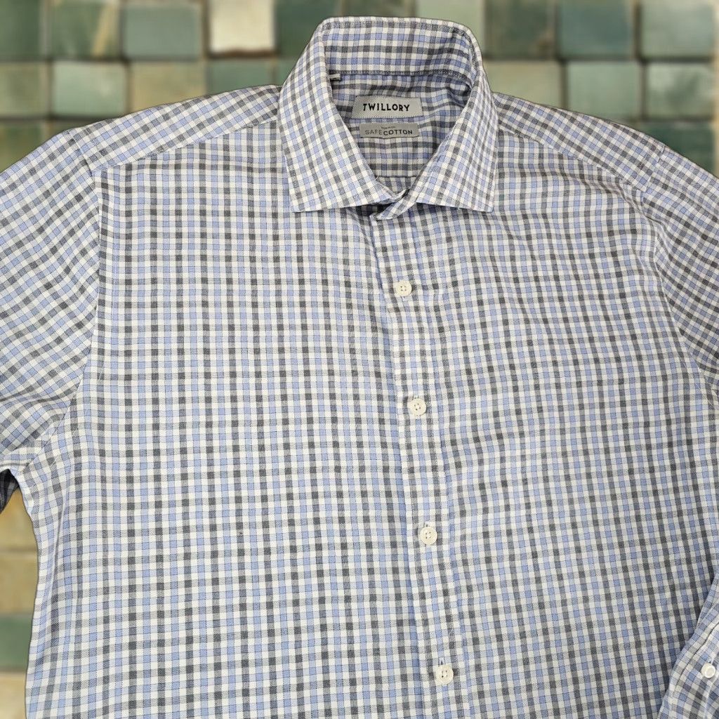 Vintage Twillory Dress Shirt Mens Size 15.5 32/33 Blue Check Button-Up Knit Cotton Regular Fit Non-Iron Easy Care Size 42R - 1 Thumbnail