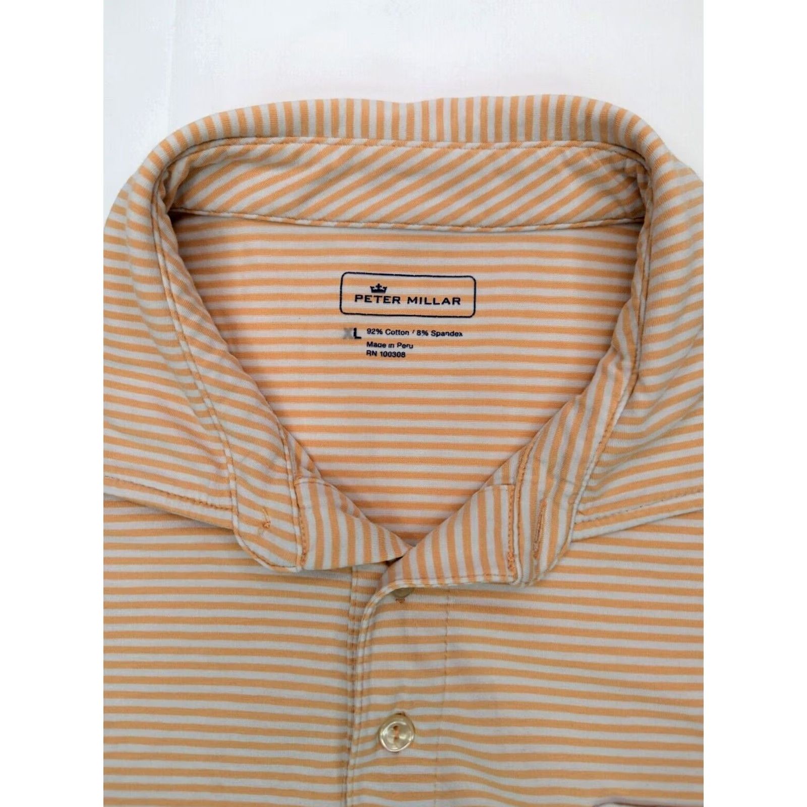 Peter Millar Peter Millar Golf Polo Shirt Men L Orange White Striped Performance Stretch Shirt Size US L / EU 52-54 / 3 - 7 Thumbnail