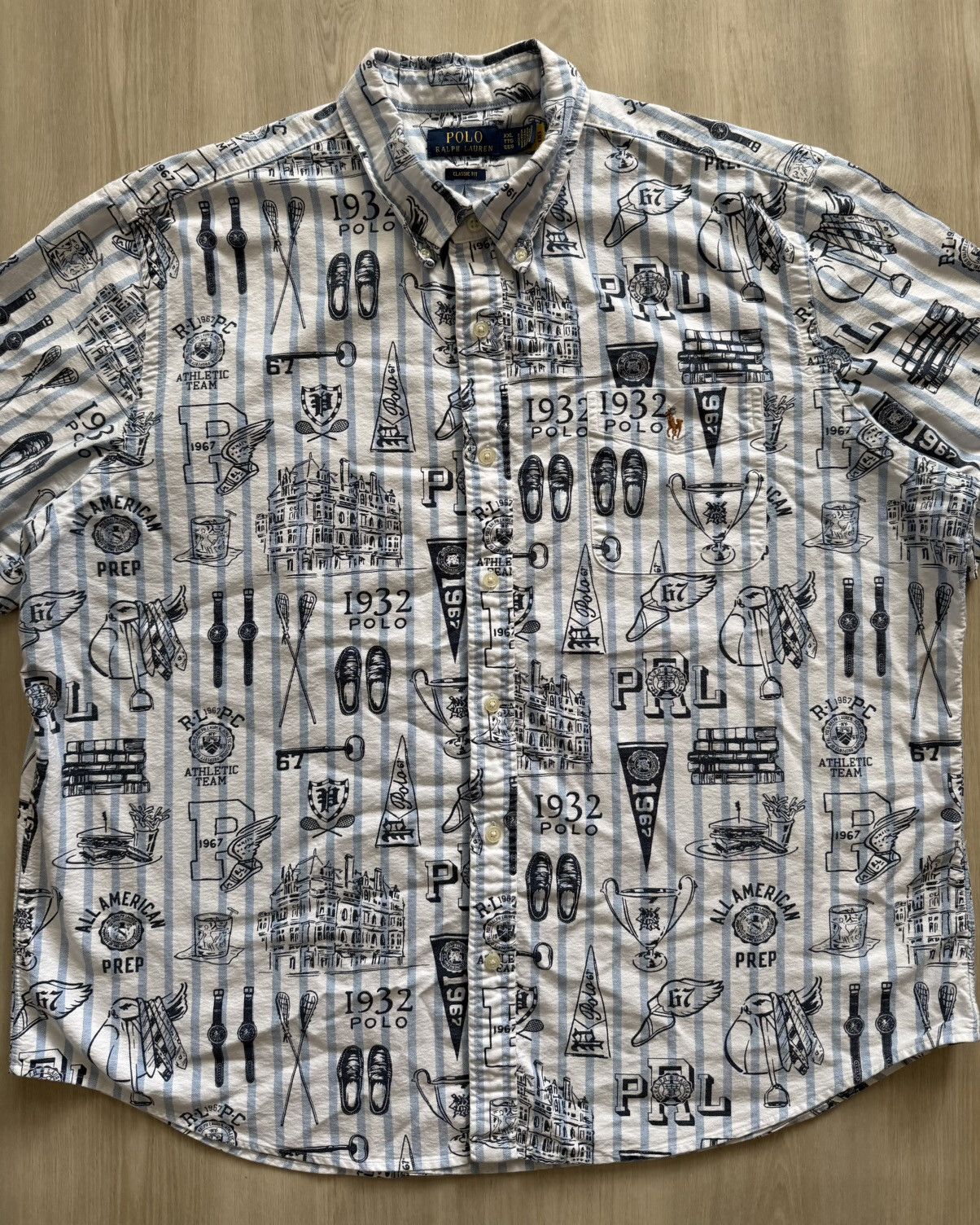 Polo Ralph Lauren Polo Ralph Lauren Blue Graphic Short Oxford Shirt 2XL Size US XXL / EU 58 / 5 - 2 Thumbnail