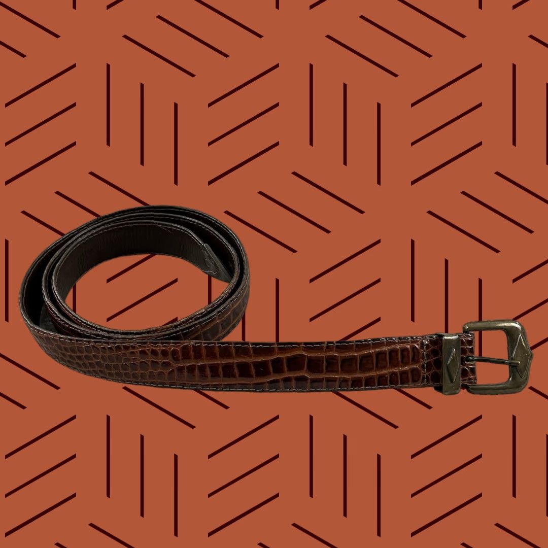 Vintage VINTAGE Just Jamie Belt Womens Size 34 85cm Italian Alligator Calfskin Leather Brown Skinny Belt Vintage No Size ONE SIZE - 1 Thumbnail