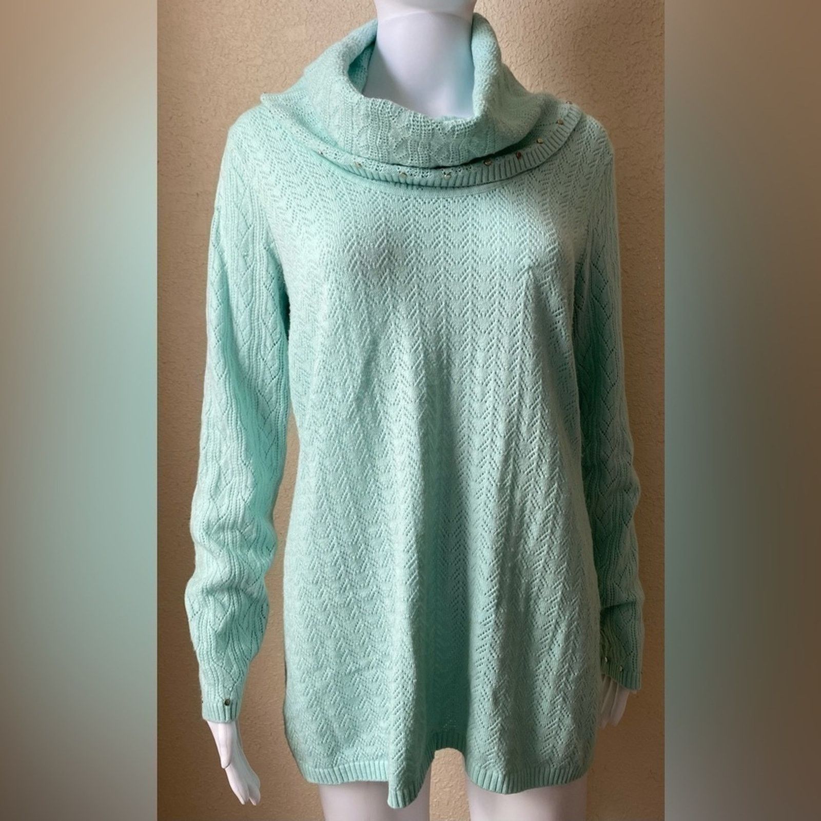 Other Peck & Peck | Turquoise Cowl Neck Pullover Sweater | Small Size S / US 4 / IT 40 - 1 Thumbnail