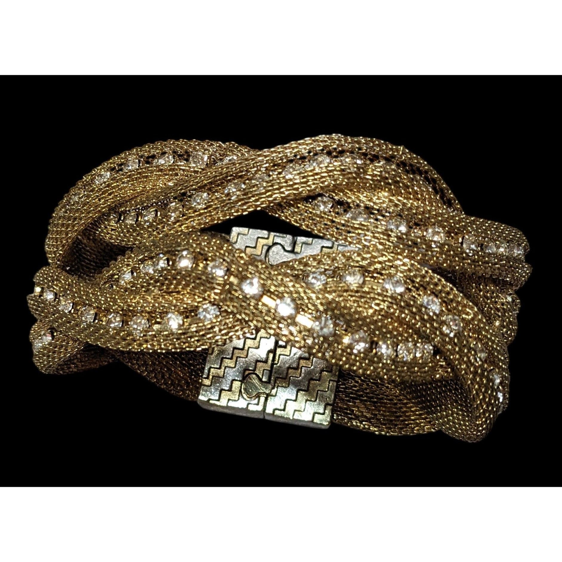 Other Vintage Gold Tone Mesh And Rhinestone Braided Magnetic Brace Size ONE SIZE - 6 Thumbnail
