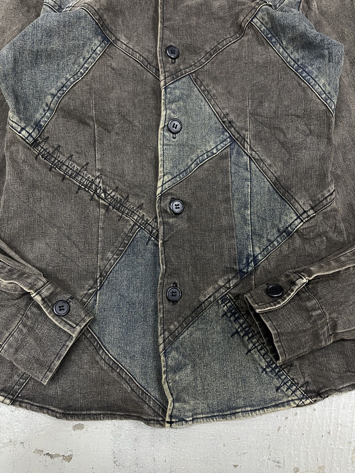 Designer × Japanese Brand × Tornado Mart TORNADO MART PATCHWORK DENIM DARTED SHIRT Size US M / EU 48-50 / 2 - 6 Thumbnail