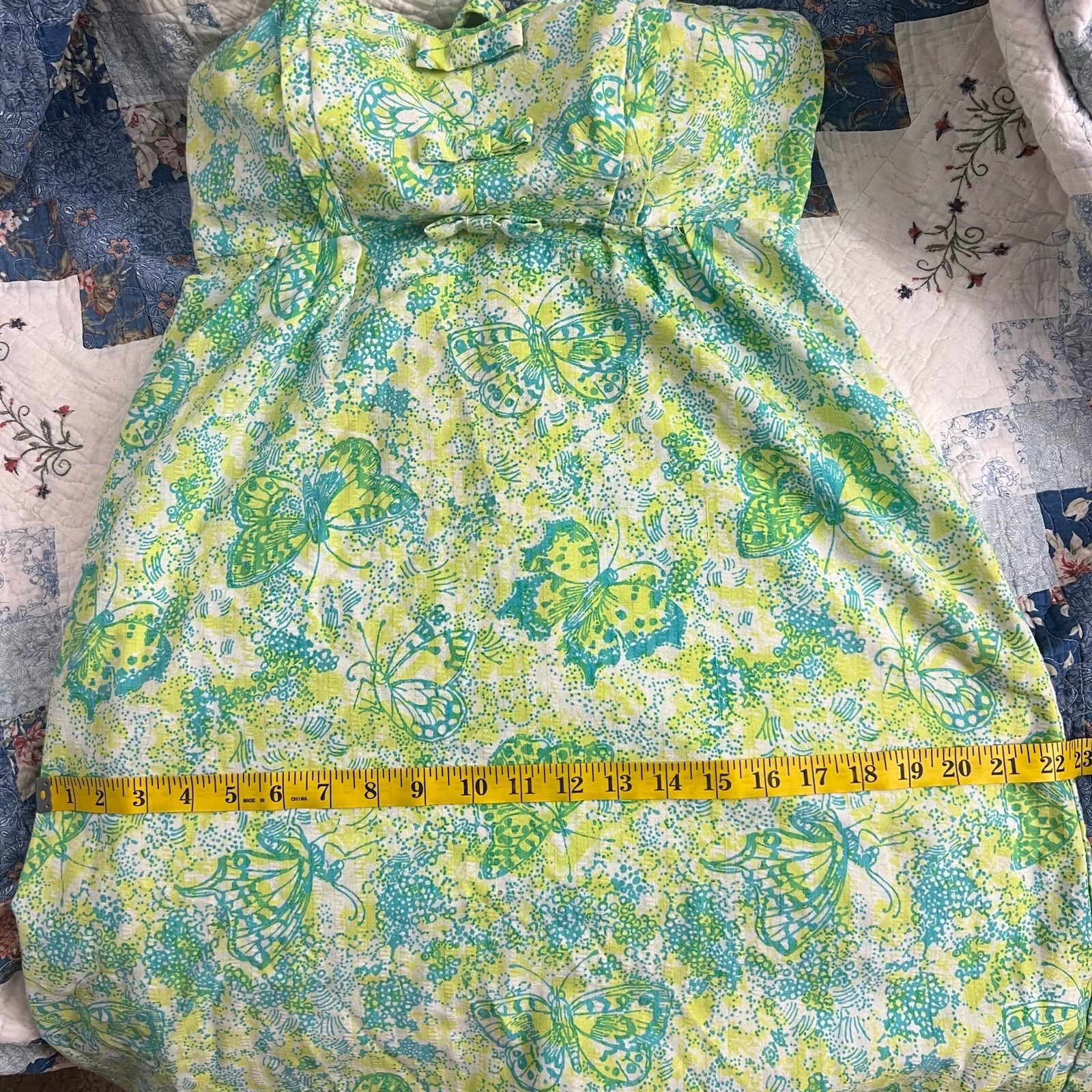 Lilly Pulitzer 60s Lilly Pulitzer Blue Green Daisy Butterfly Strap Sundress Size M / US 6-8 / IT 42-44 - 15 Thumbnail