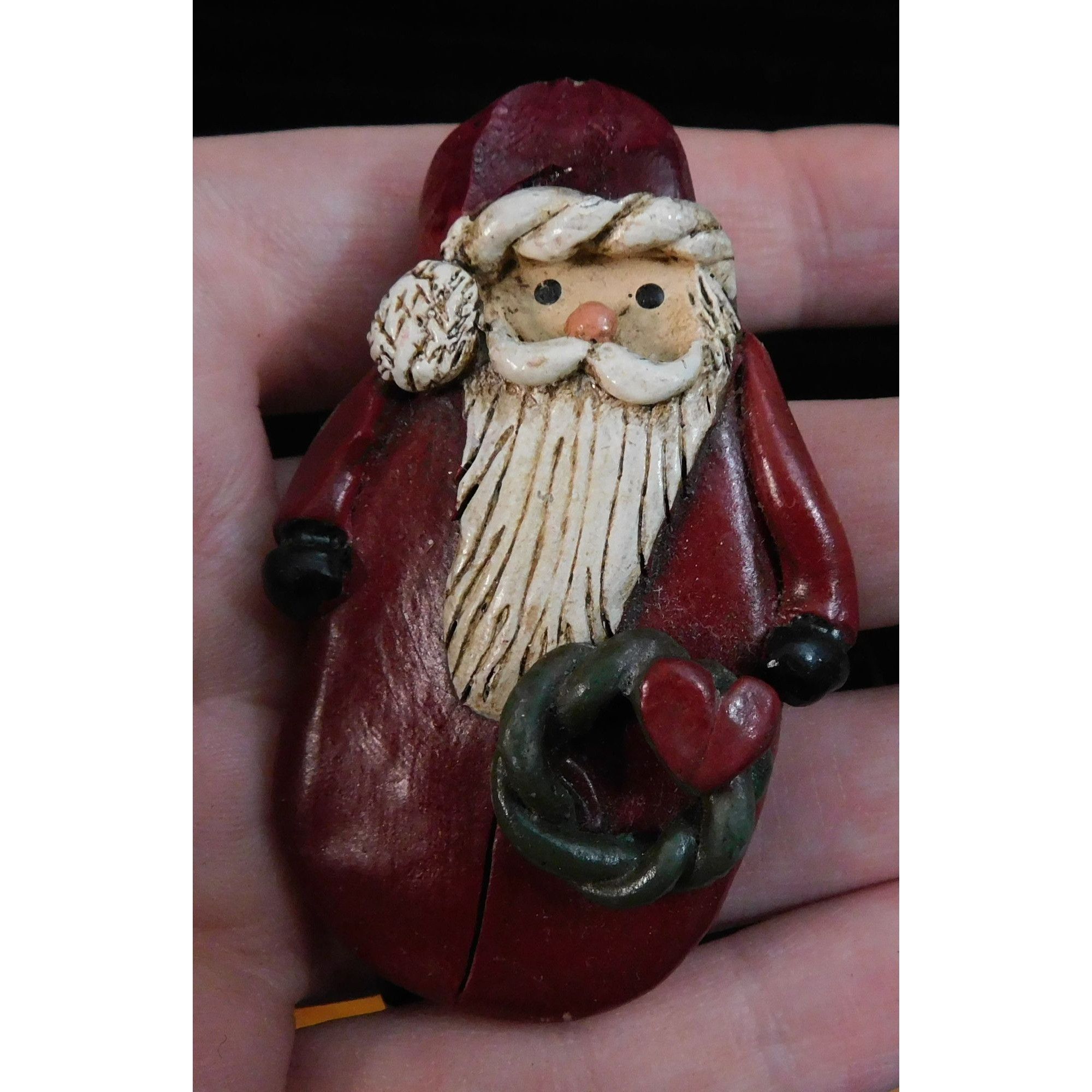 Other Vintage Rustic Santa Brooch Painted Wood-Look Size ONE SIZE - 2 Thumbnail