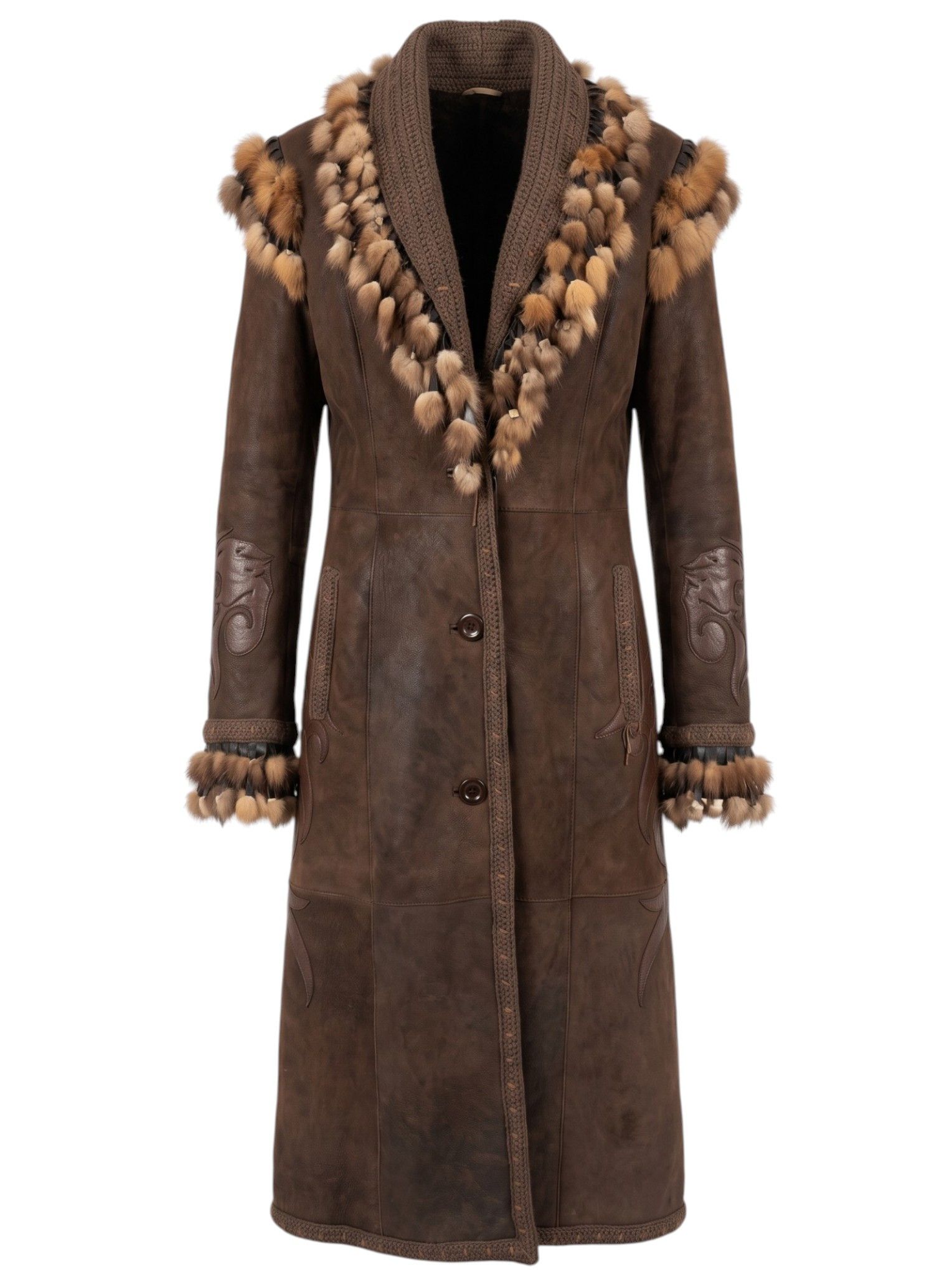 Roberto Cavalli VINTAGE SHEARLING LEATHER TRIBE COAT Size M / US 6-8 / IT 42-44 - 1 Thumbnail