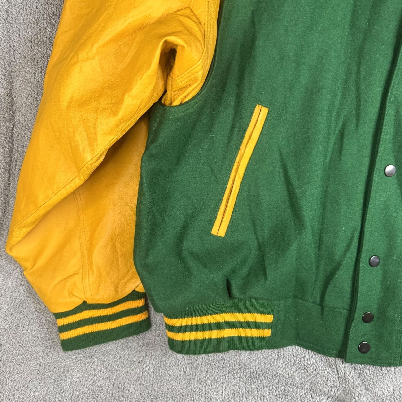 Vintage J.R. Stone Jacket Mens 2XL Green Yellow Wool Varsity Snap Lined Sports College Jacket Size US XXL / EU 58 / 5 - 2 Thumbnail