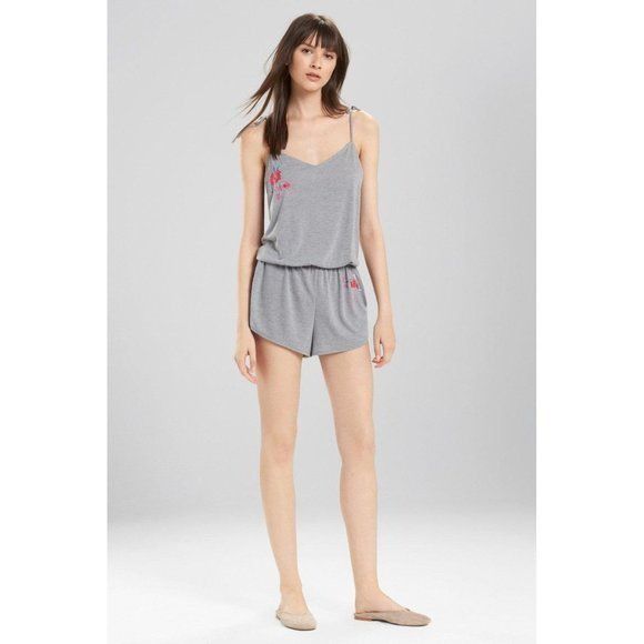 Other Josie Natori Heather Grey Floral Embroidery Romper Size 27" / US 4 / IT 40 - 1 Thumbnail