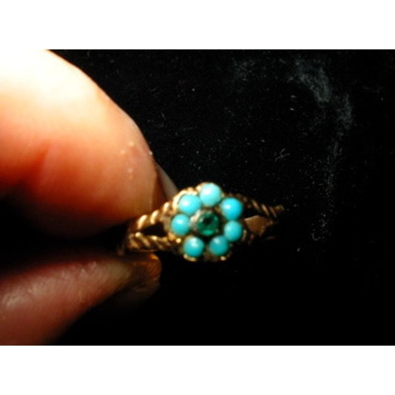 Other ANTIQUE VICTORIAN 14K TURQUOISE EMERALD FORGET ME NOT RING Size ONE SIZE - 1 Thumbnail