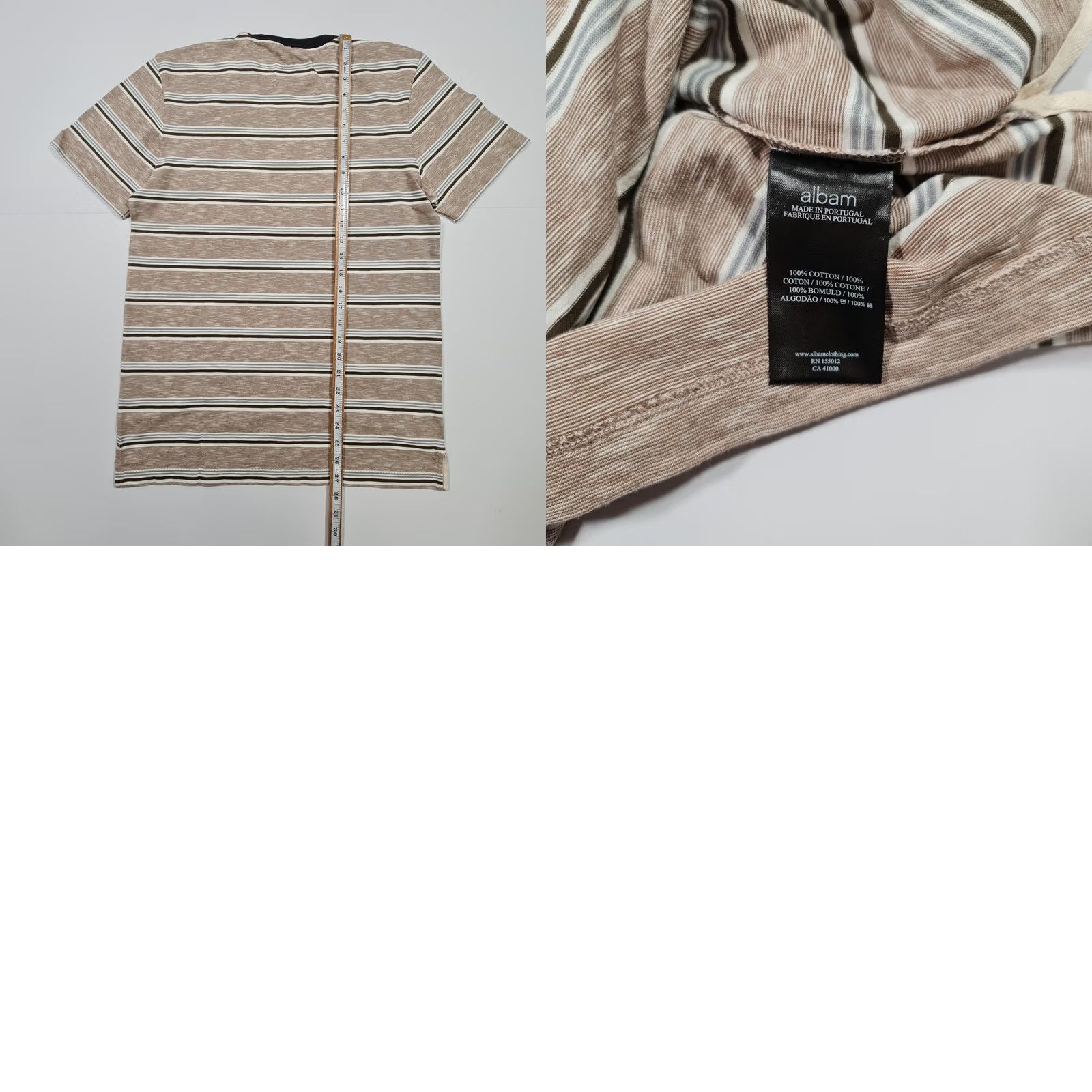 Albam albam Mens T Shirt Brown XS Striped Short Sleeve Crew Neck 100% Cotton Tee Top Logo Size US XS / EU 42 / 0 - 8 Thumbnail