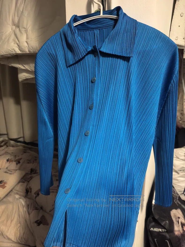 Issey Miyake Issey Miyake Blue Ruffle Shirt Size L / US 10 / IT 46 - 1 Thumbnail