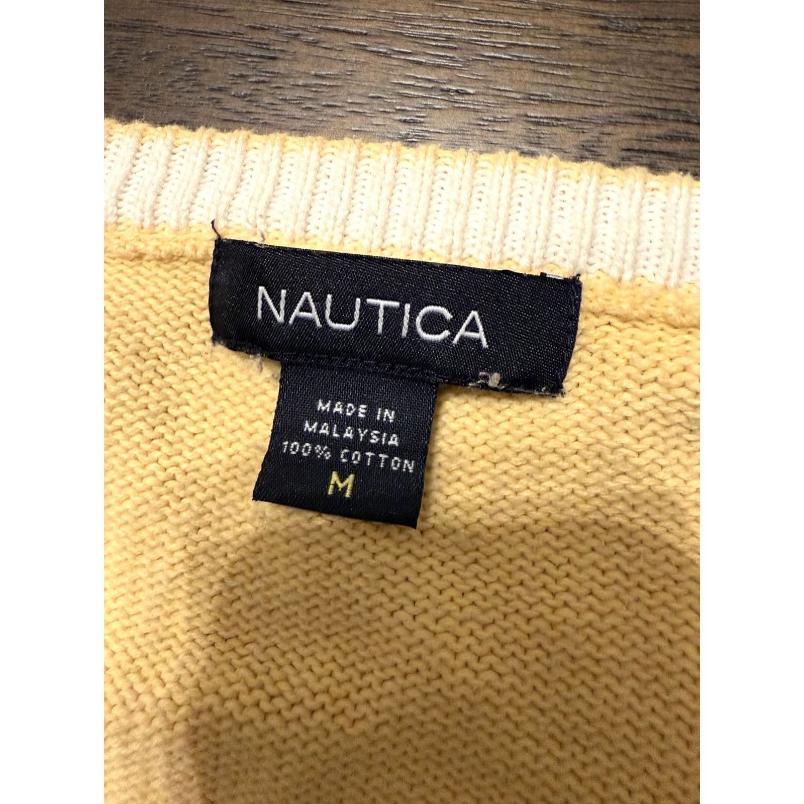 Nautica Nautica Sweater Mens Medium Yellow V-Neck Cotton Pullover Striped Classic Style Size US M / EU 48-50 / 2 - 4 Thumbnail