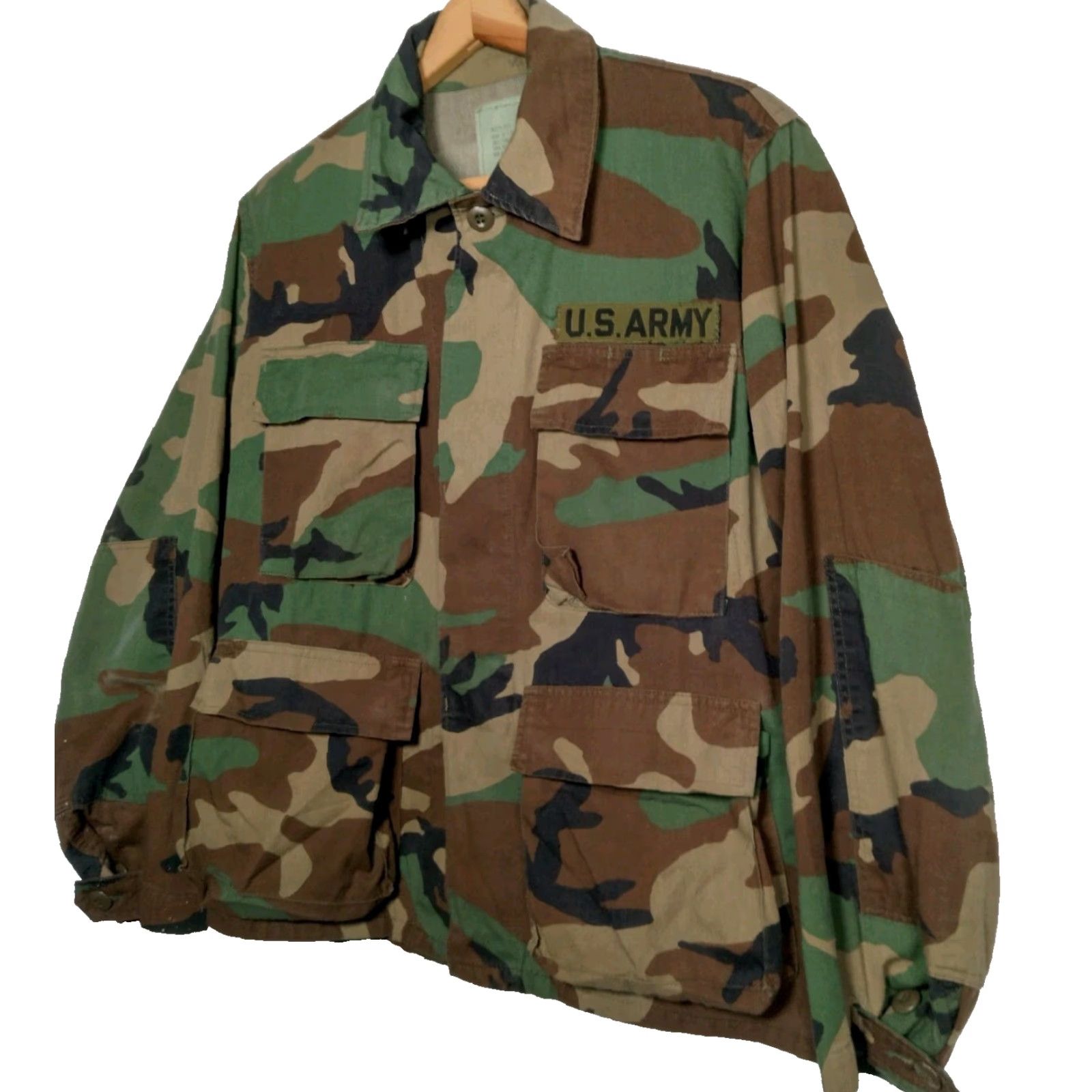 Vintage VINTAGE US ARMY Jacket Camouflage Short Wooldland Distressed Button Cargo Pockets Military CW US Army Patch Small Short Mens Jacket Size US 29 - 2 Thumbnail