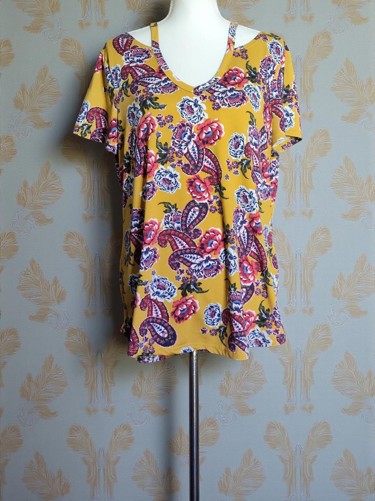 Other Just Be Size Large Yellow Floral Print Blouse Size L / US 10 / IT 46 - 3 Thumbnail