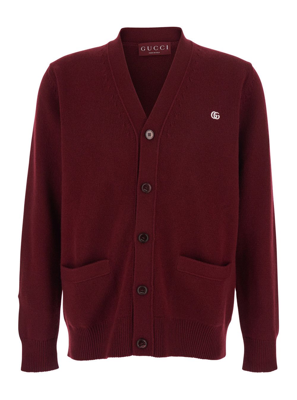 Gucci Bordeaux Cashmere Cardigan with V-Neck and GG Embroidery for Men Size US M / EU 48-50 / 2 - 1 Thumbnail