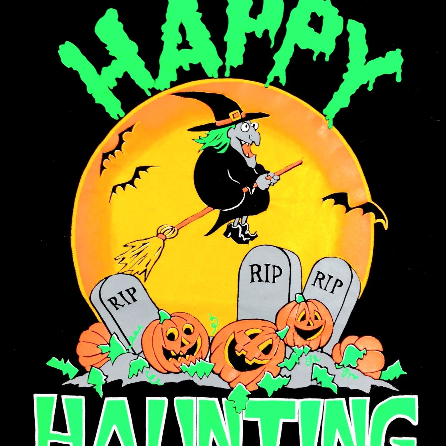 Vintage VINTAGE 90s HAPPY HAUNTING T-Shirt LARGE witch single stitch 80s Mens Size US L / EU 52-54 / 3 - 7 Thumbnail