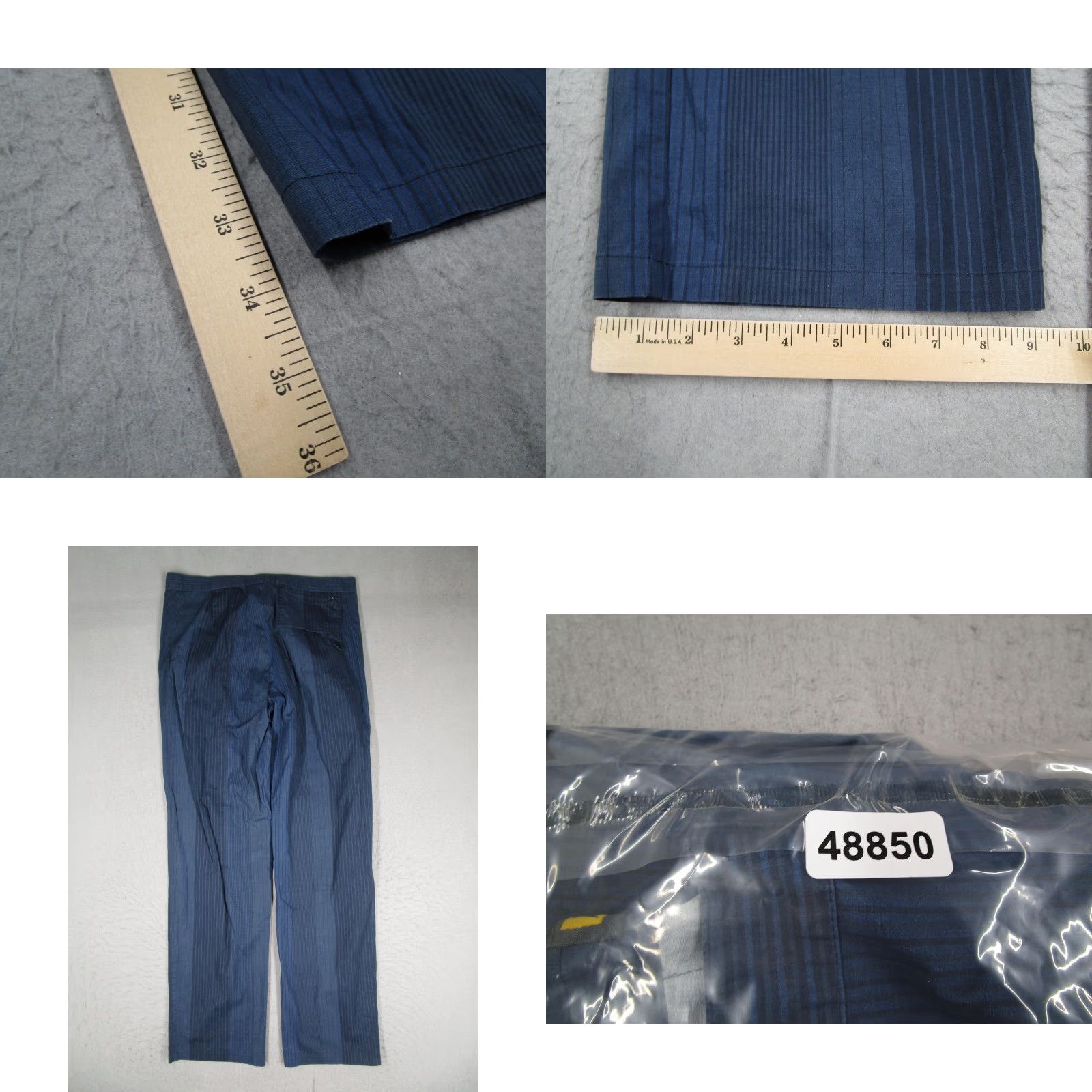 Vintage VINTAGE Messori Pants Mens EU 52 Blue Pinstripe Made in Italy Cotton Stretch Trousers 32x34 Regular Straight Front Zip Pockets 5-Pocket Design Mens Size US 36 / EU 52 - 8 Thumbnail