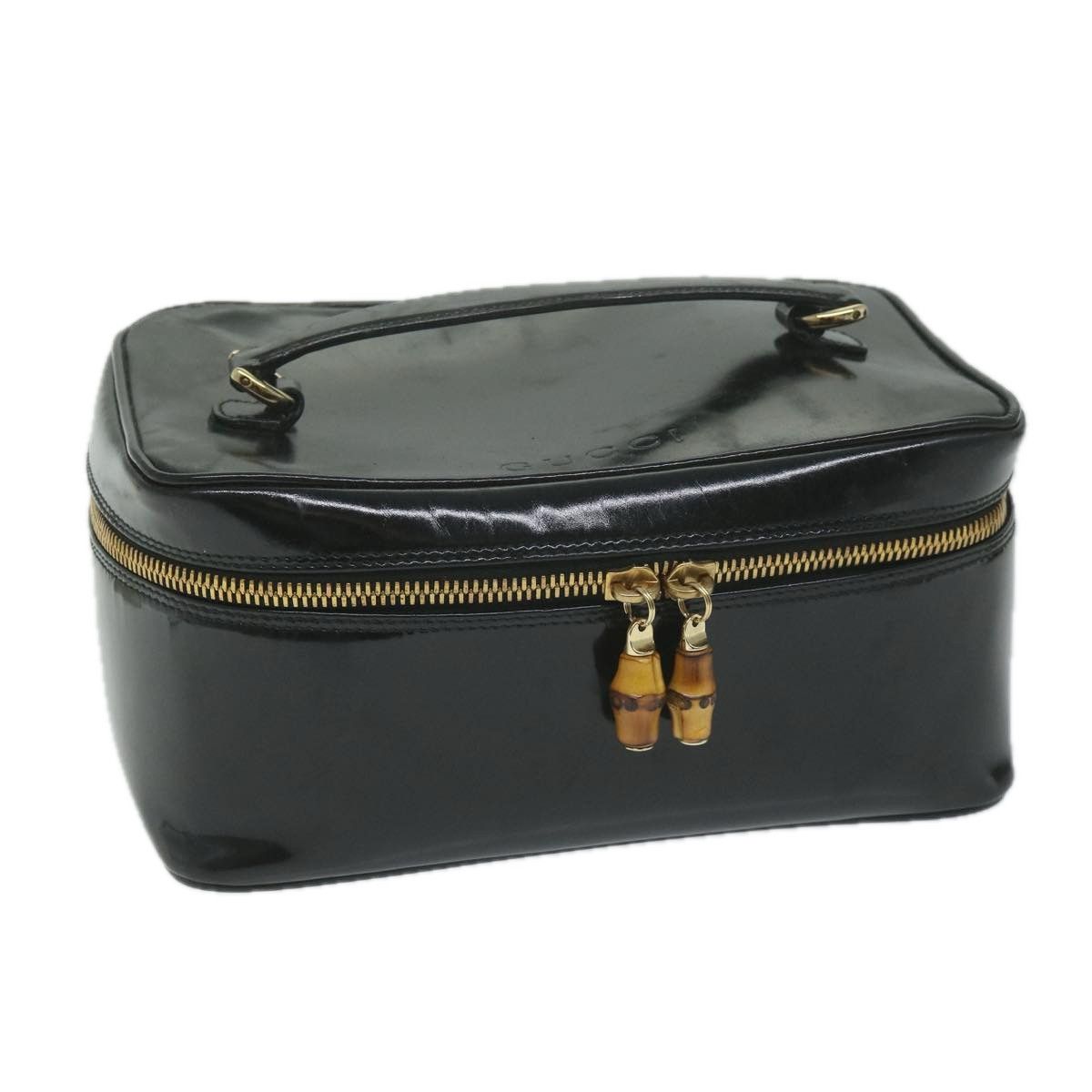 image of Gucci Vanity Bamboo Cosmetic Pouch Enamel Black 032 200159 Auth 64013, Women's