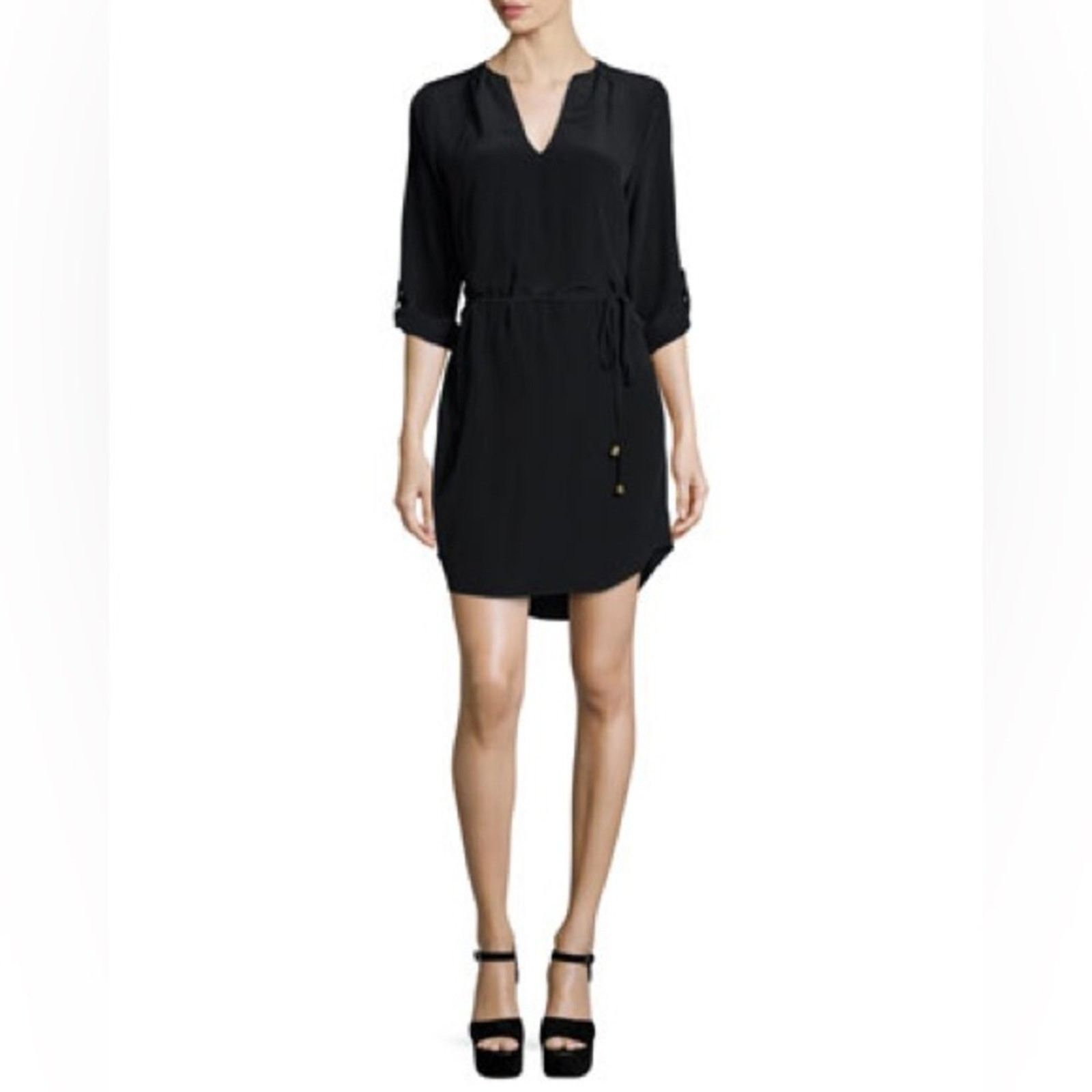 Joie Joie Motega Tie-Waist Silk Dress Black Small Size S / US 4 / IT 40 - 1 Thumbnail