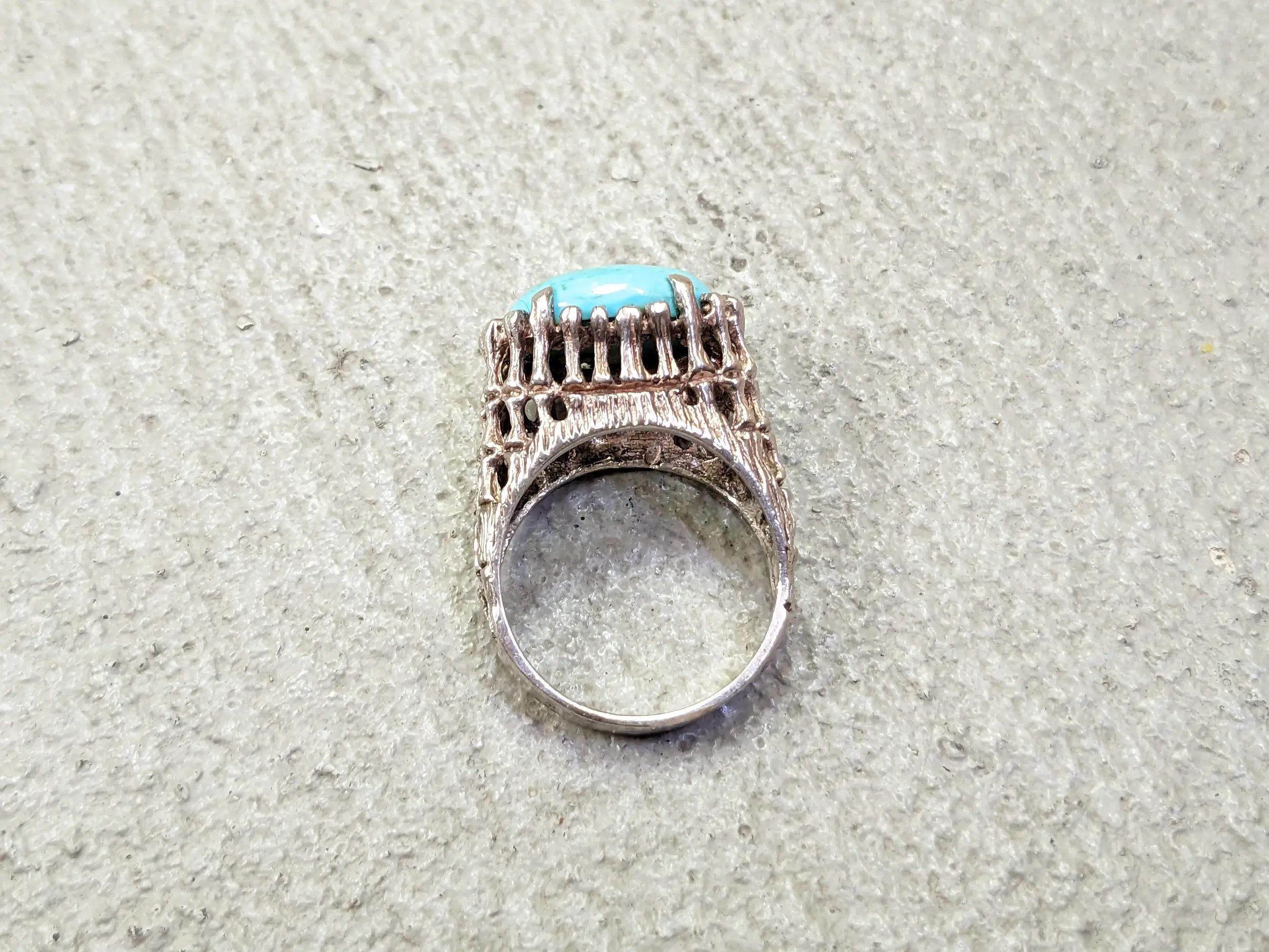 Jewelry Vintage Sterling Silver Ring Green Turquoise Oval 7.5 Brutal Size ONE SIZE - 8 Thumbnail
