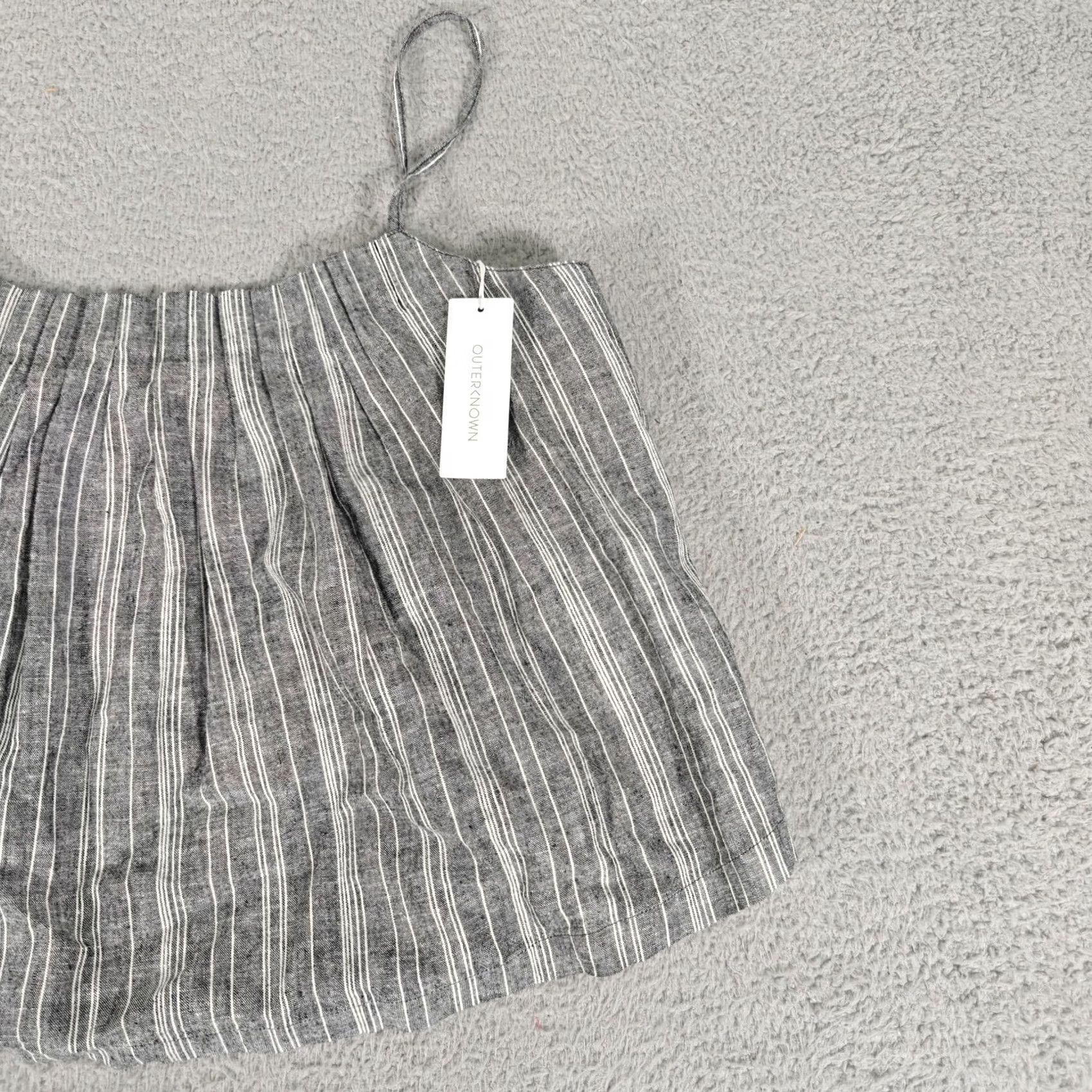 Outerknown Outerknown Womens Large Tank Top Gray White Stripe Linen Cotton Adjustable Size L / US 10 / IT 46 - 2 Thumbnail