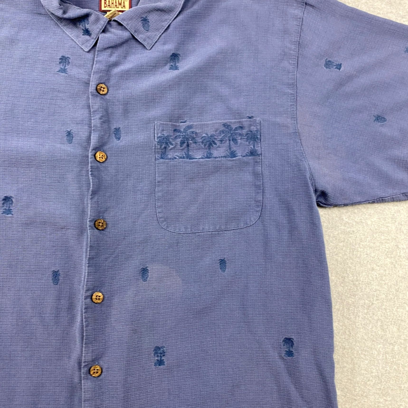 Tommy Bahama Tommy Bahama Hawaiian Shirt Mens XL Blue Silk Embroidered Pineapple Palms Pocket Button-Up Casual Hawaiian Size US XL / EU 56 / 4 - 4 Thumbnail